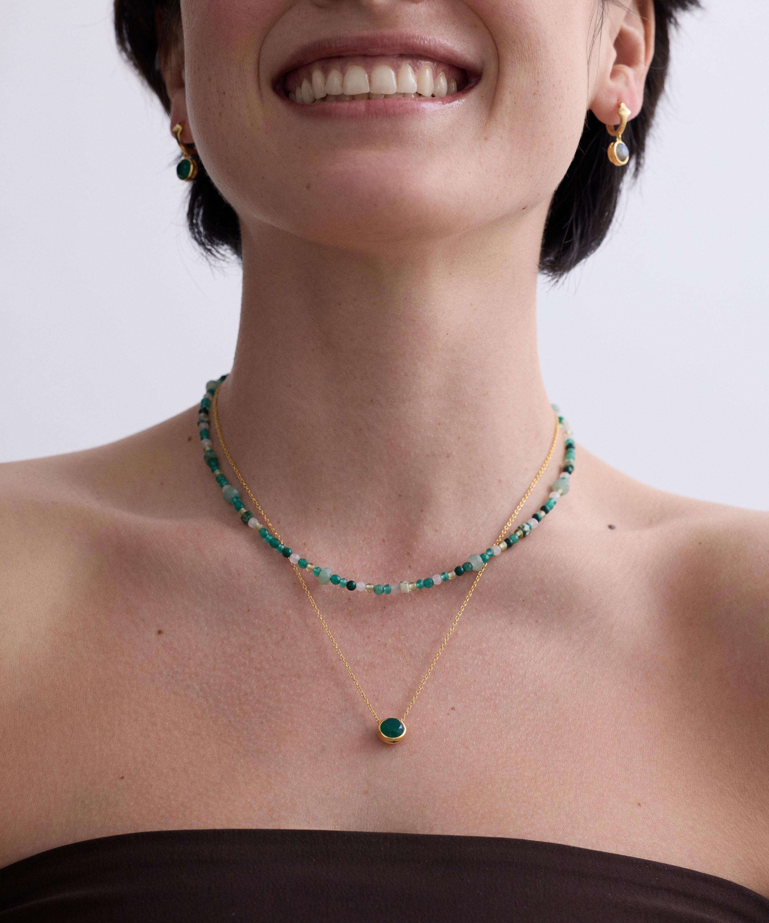 Astley Clarke - 18ct Gold Plated Luna Green Agate Pendant Necklace image number 2