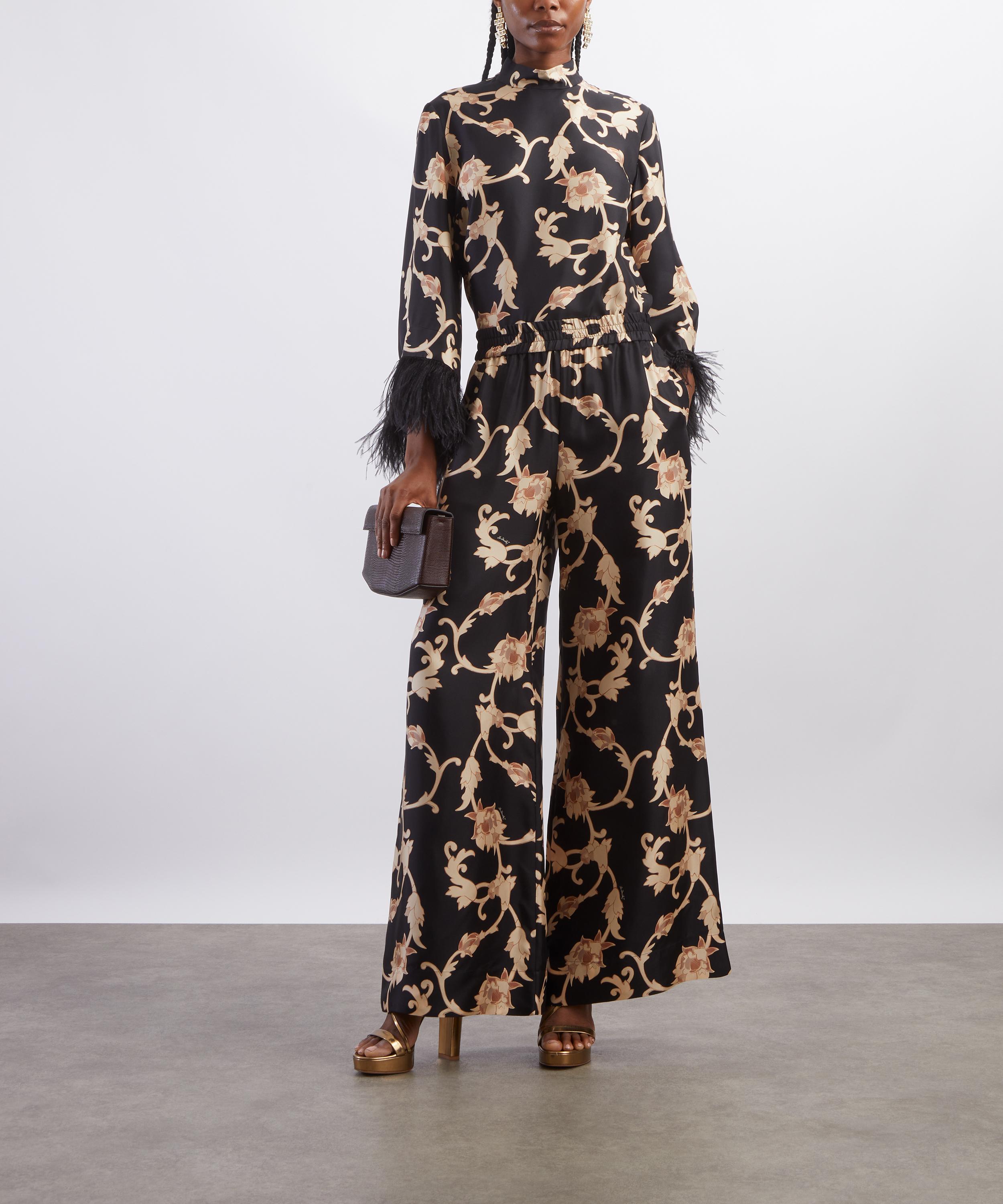 La DoubleJ - Palazzo Buttercup Plac&eacute;e Black Silk Twill Trousers image number 1