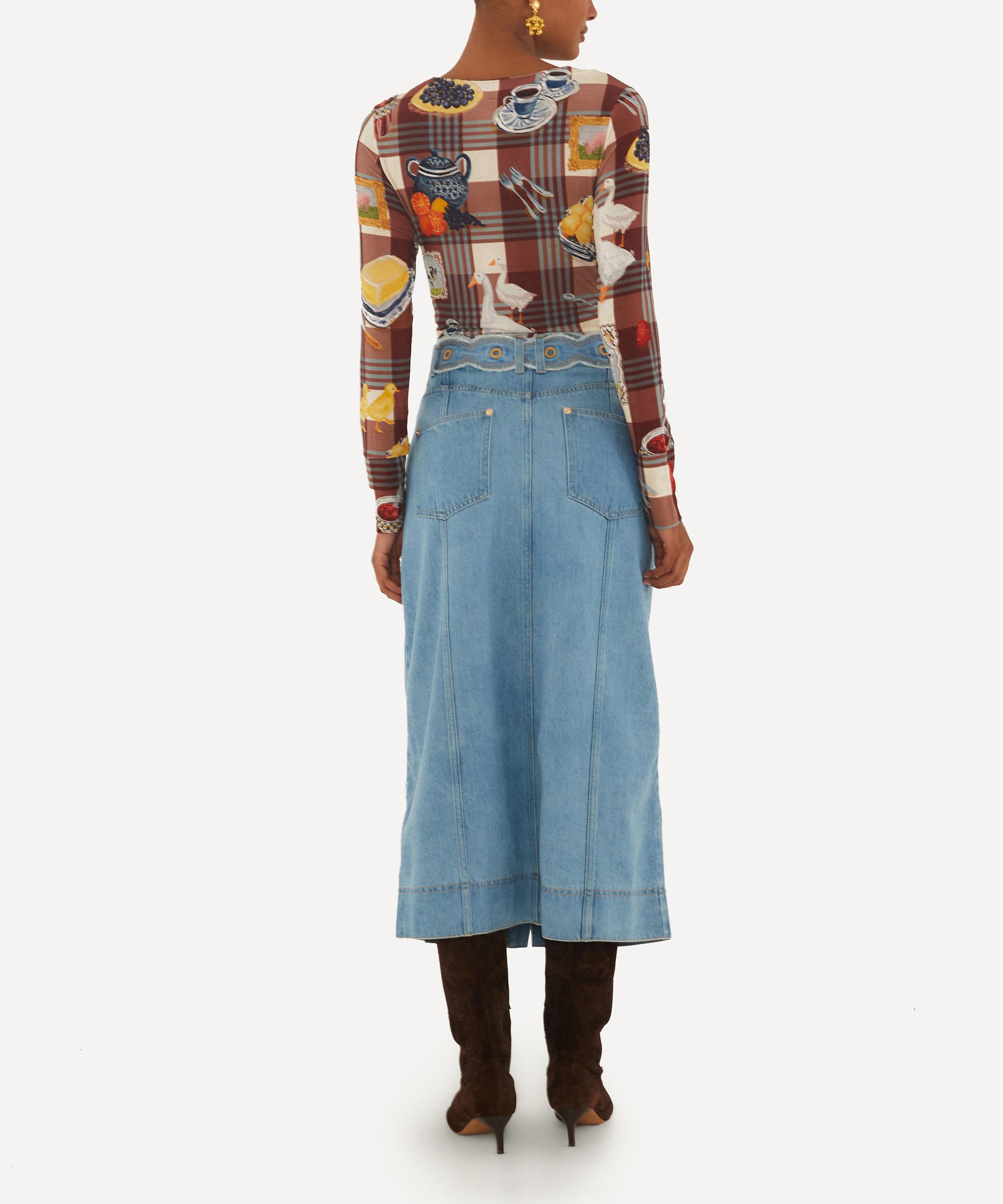 FARM Rio - Denim Buttoned Belted Wavy Midi Skirt image number 2