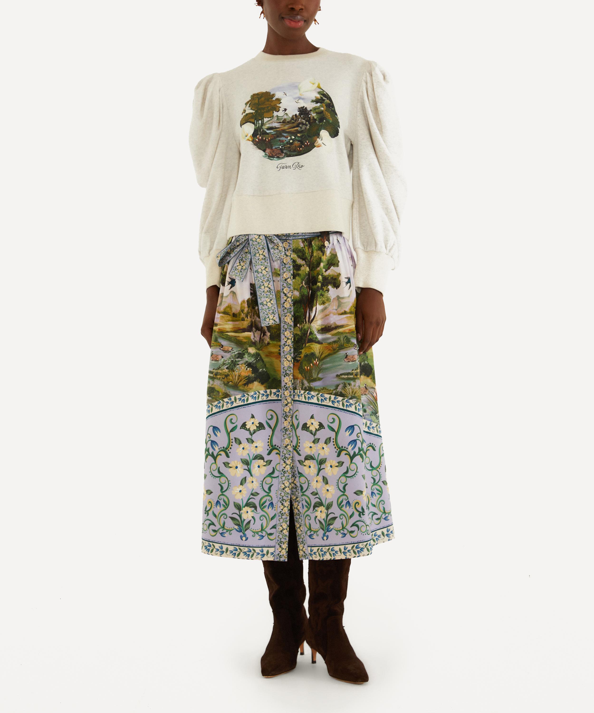 FARM Rio - Multicolour Countryside Landscape Midi Skirt image number 0