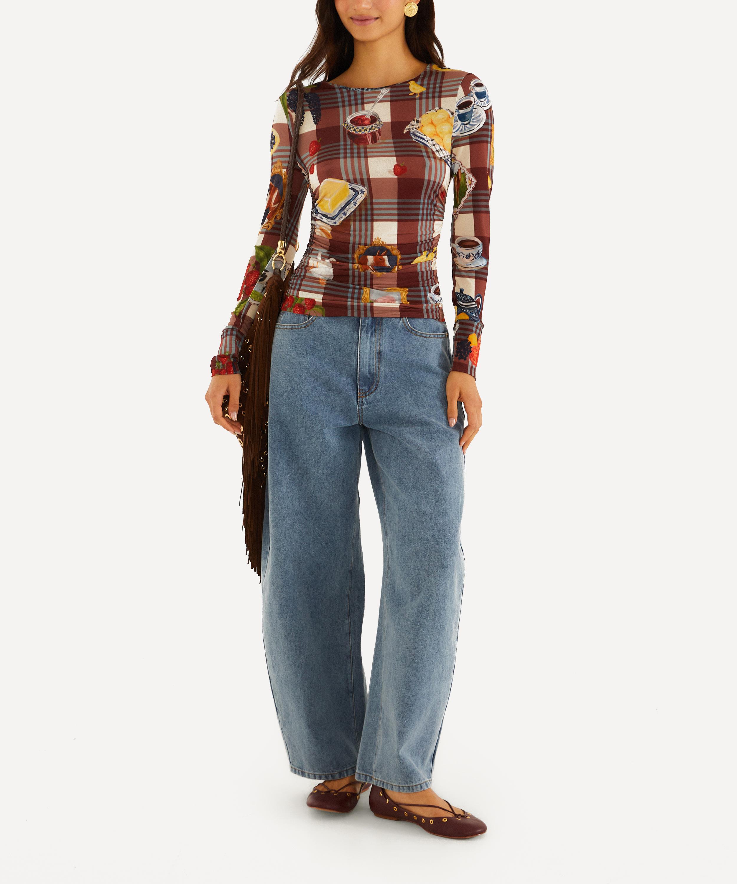 FARM Rio - Brown Country Table Tartan Long-Sleeve Jersey Blouse image number 1