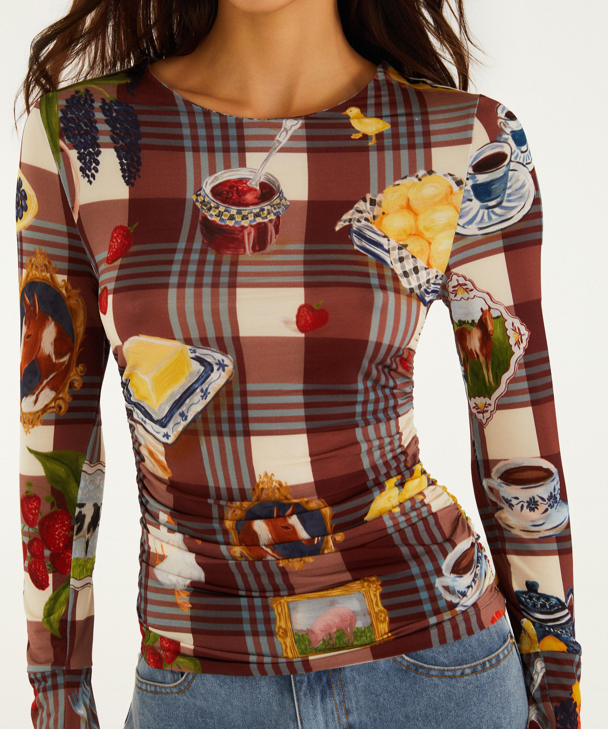 FARM Rio - Brown Country Table Tartan Long-Sleeve Jersey Blouse image number 2