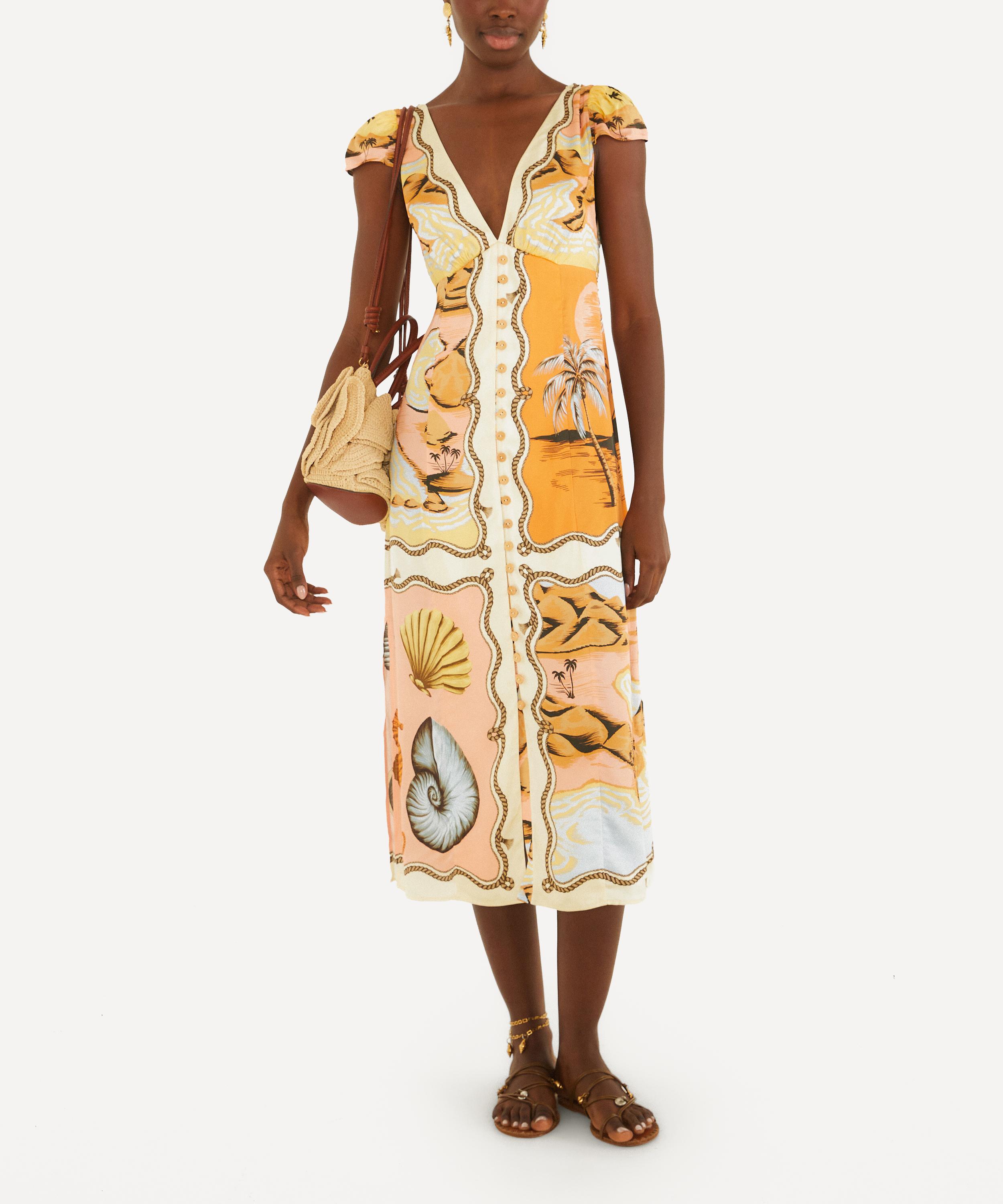 FARM Rio - Multicolour Rio Souvenir Scarves Satin Midi Dress image number 0
