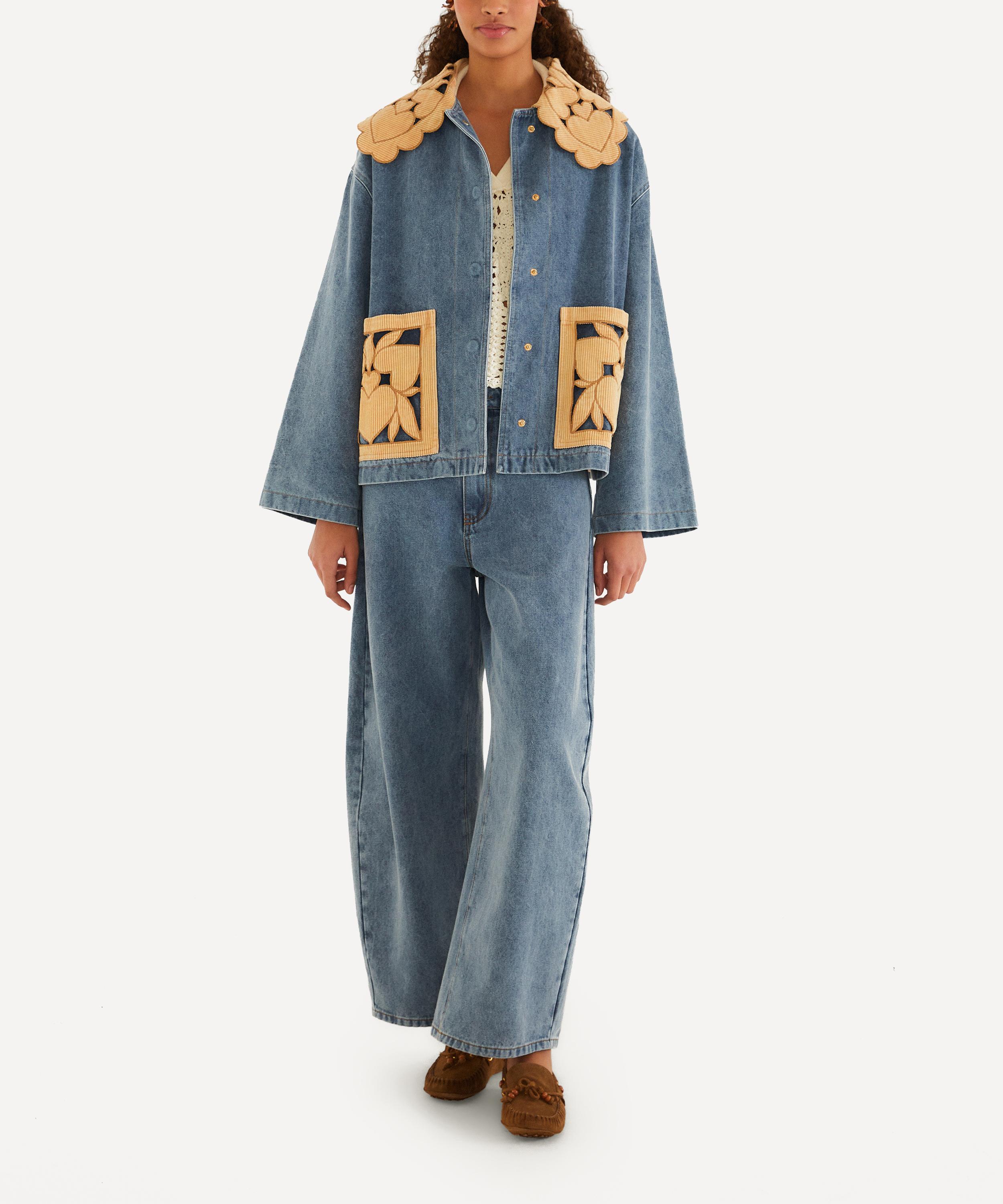 FARM Rio - Denim Richelieu Embroidery Wide-Leg Jeans