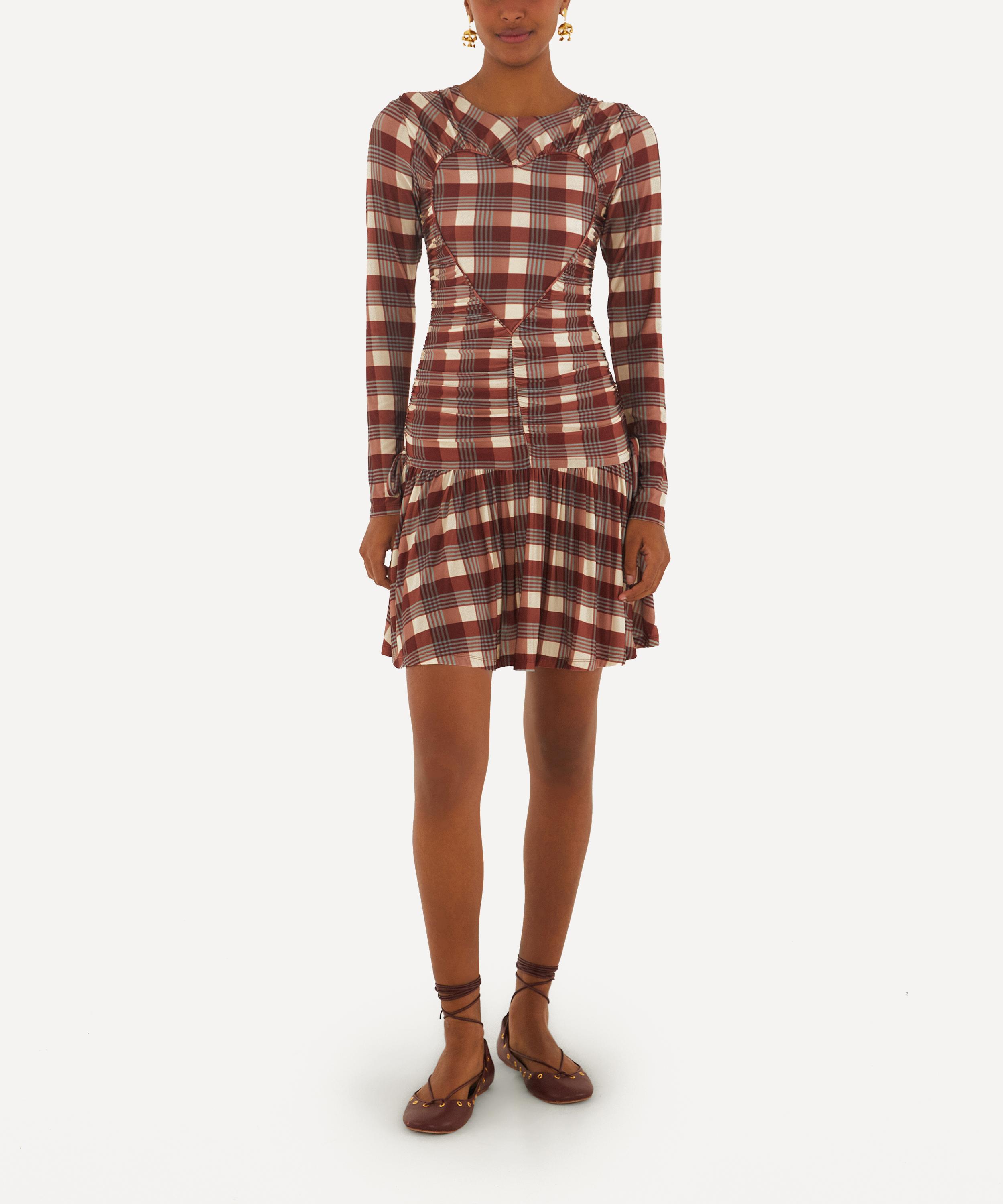 FARM Rio - Brown Country Tartan Heart Ruched Mini Dress image number 0