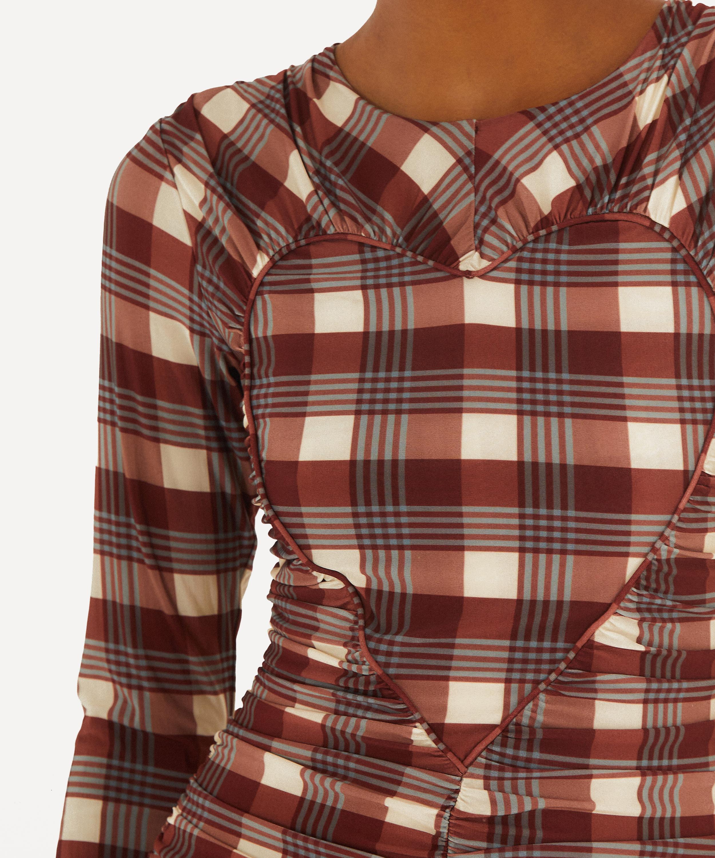 FARM Rio - Brown Country Tartan Heart Ruched Mini Dress image number 1