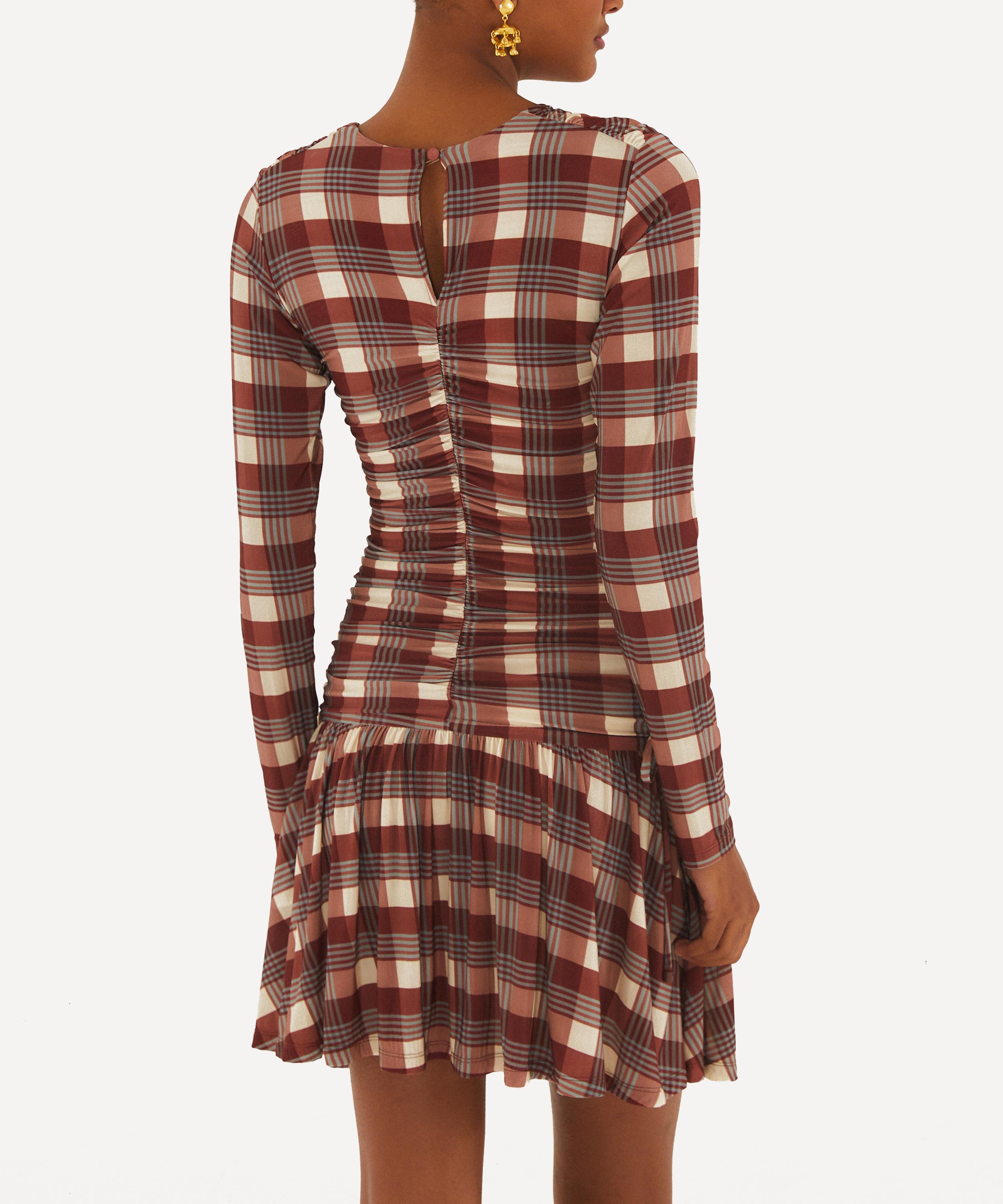 FARM Rio - Brown Country Tartan Heart Ruched Mini Dress image number 2