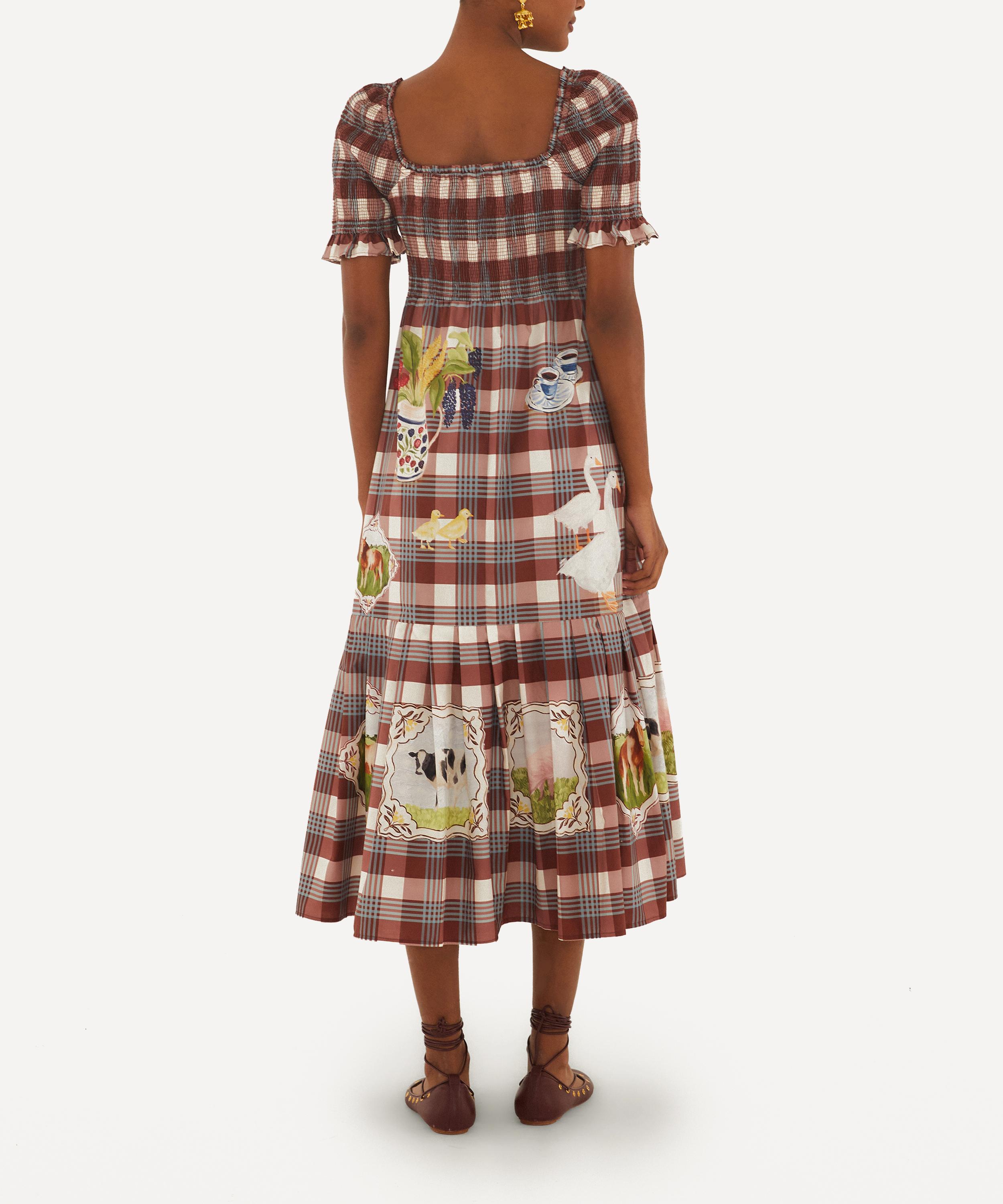 FARM Rio - Brown Country Table Tartan Smocked Maxi Dress image number 2