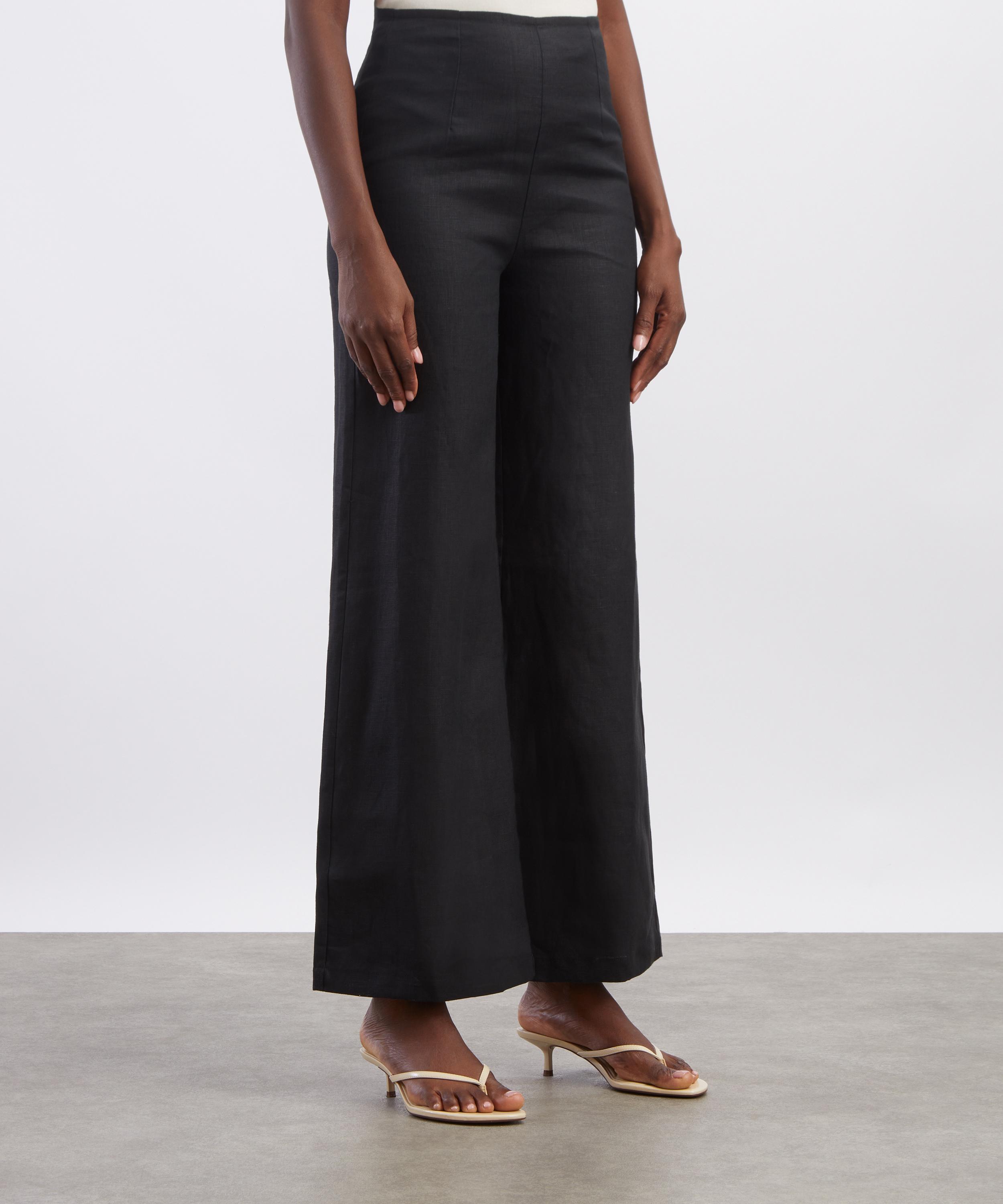 FAITHFULL - Syna Black Linen Wide-Leg Trousers image number 2