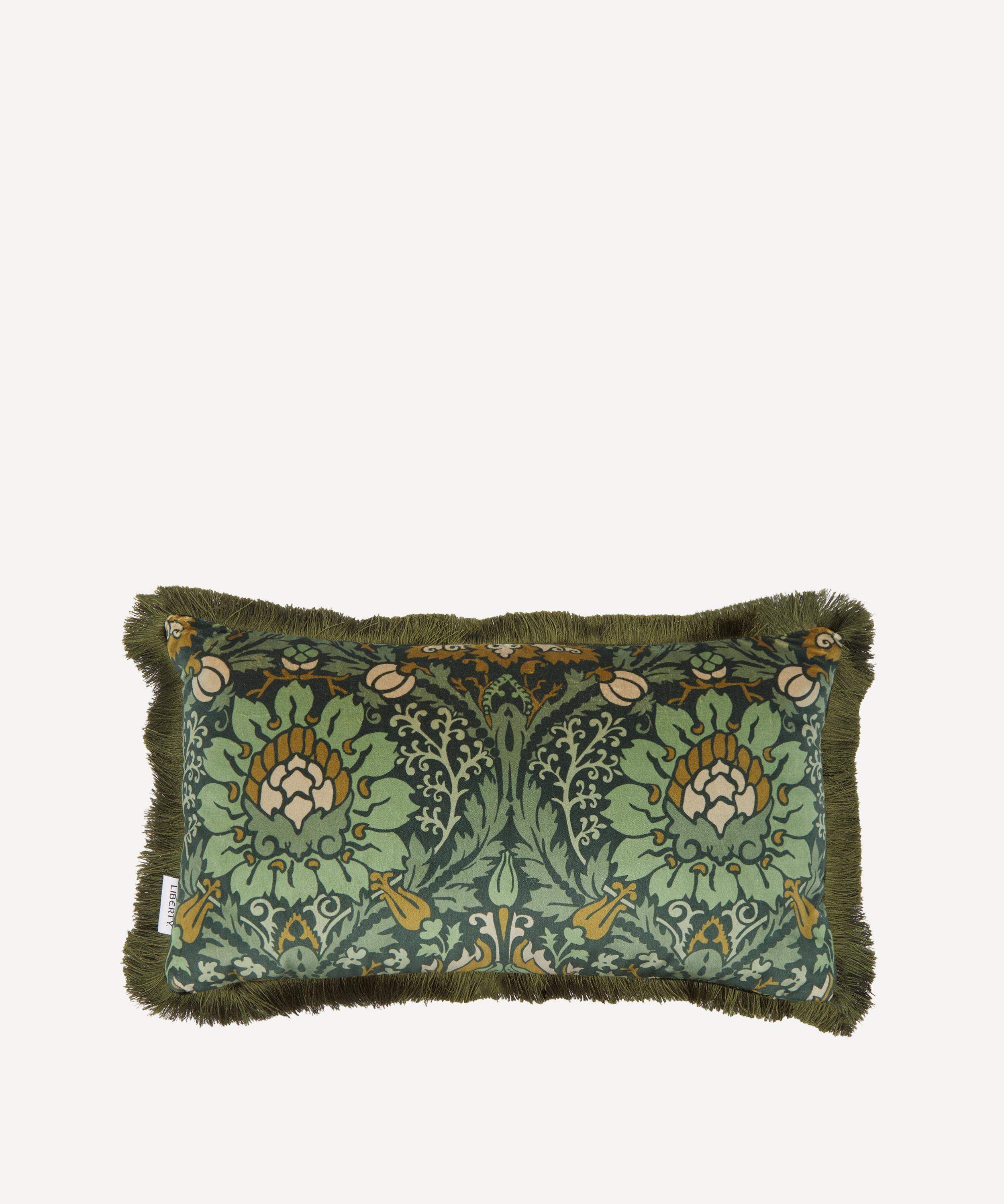 Liberty - Electric Nouv Green Velvet Fringed Cushion image number 0