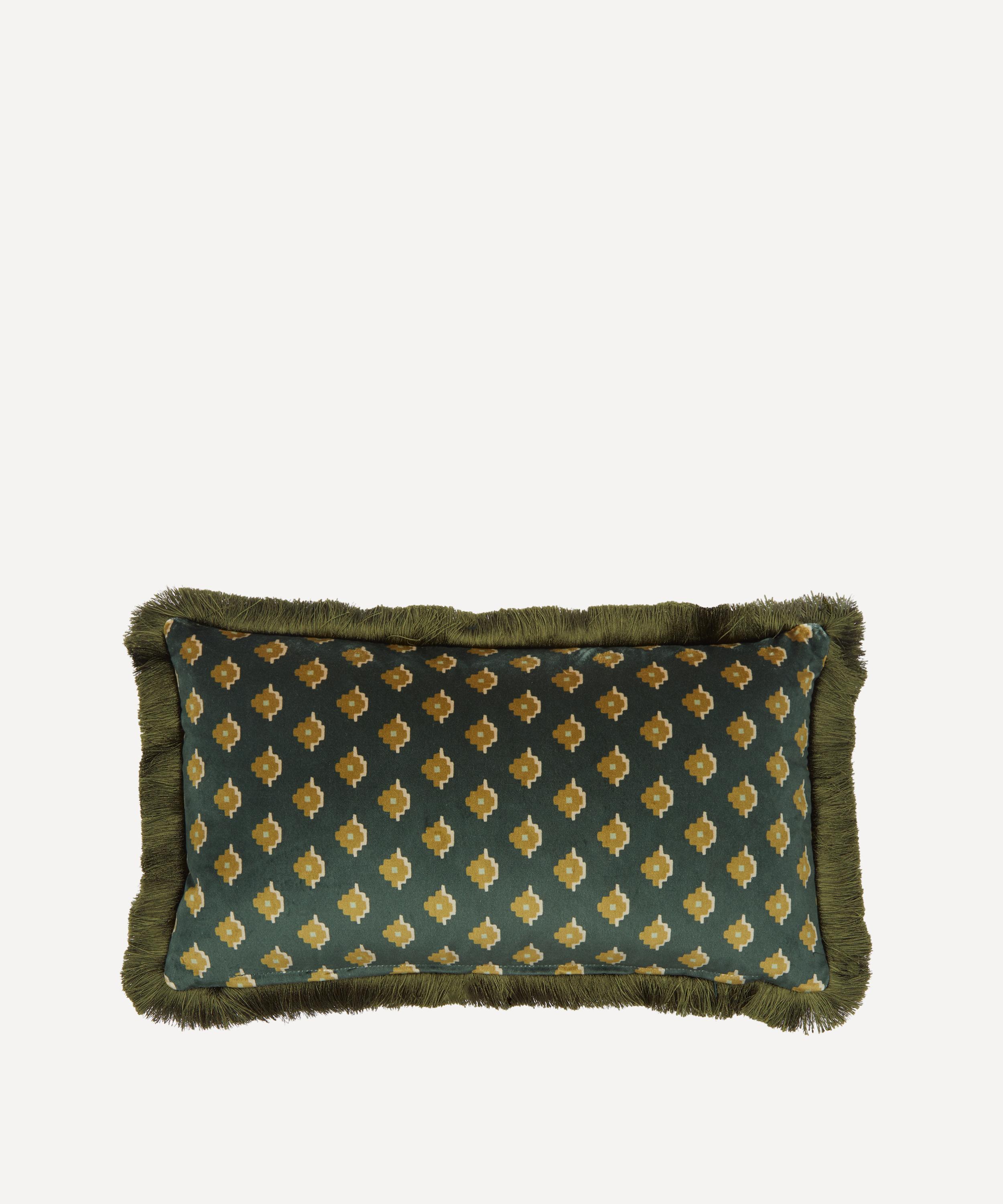 Liberty - Electric Nouv Green Velvet Fringed Cushion image number 1