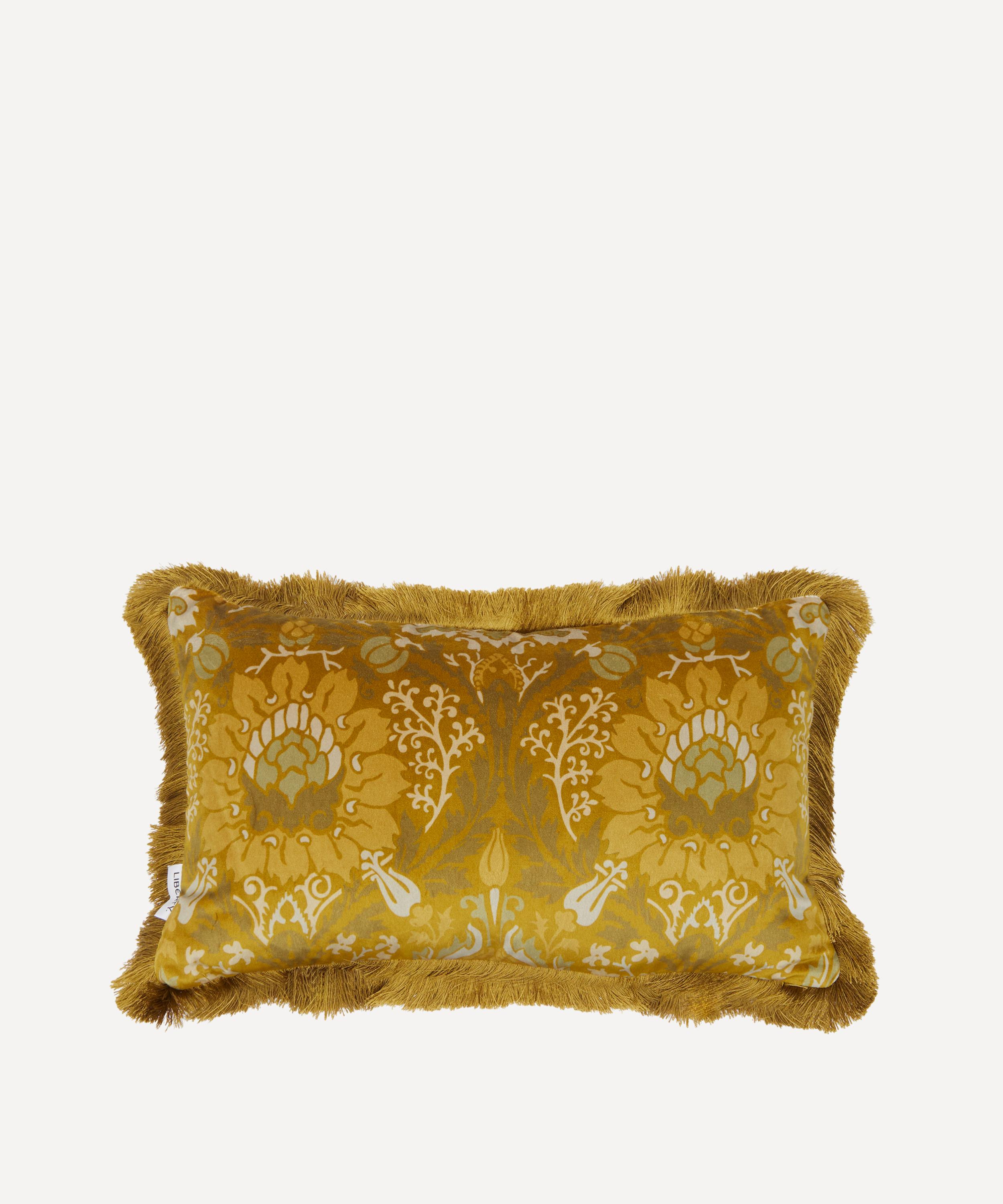 Liberty - Electric Nouv Yellow Velvet Fringed Cushion image number 0