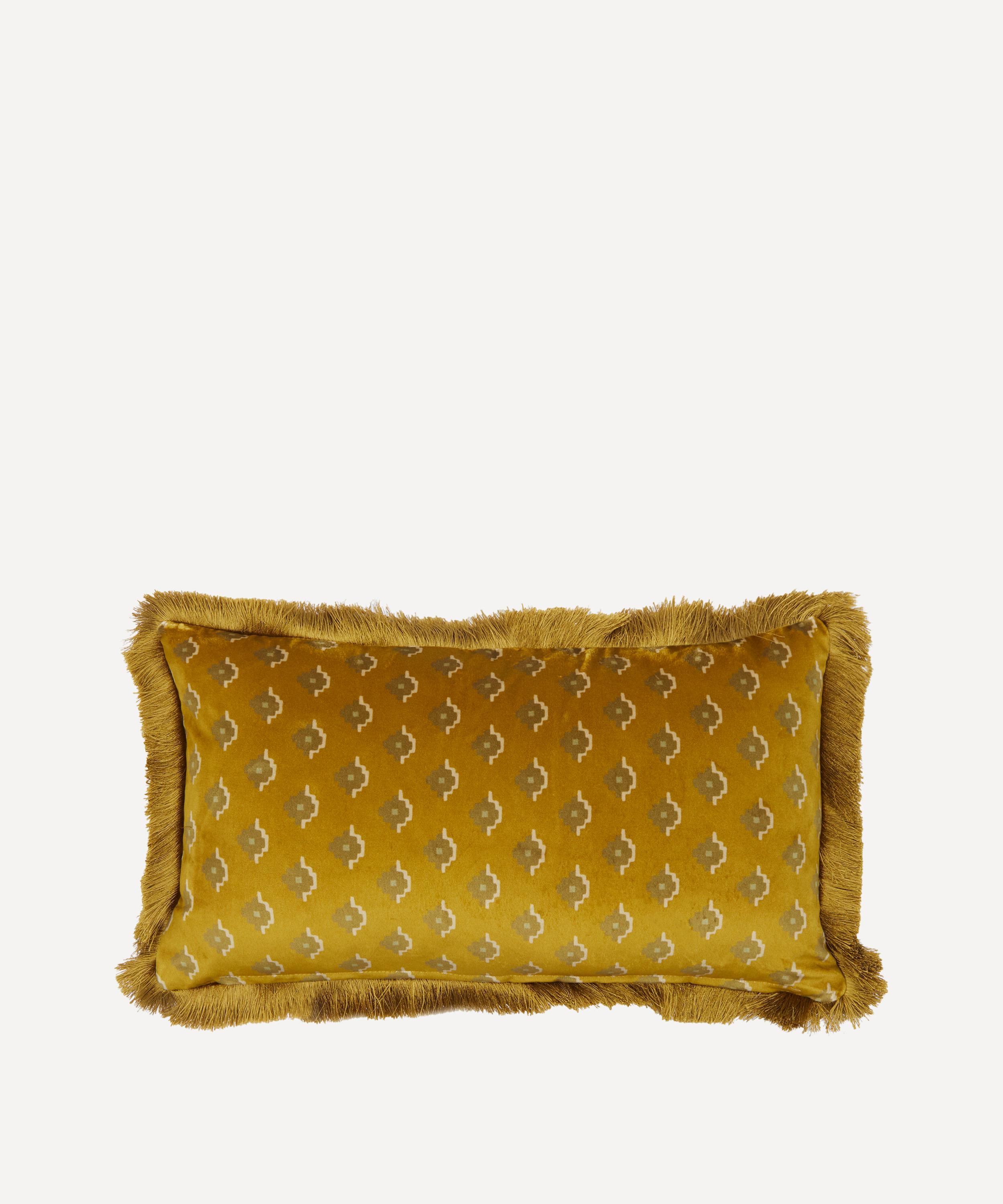 Liberty - Electric Nouv Yellow Velvet Fringed Cushion image number 1