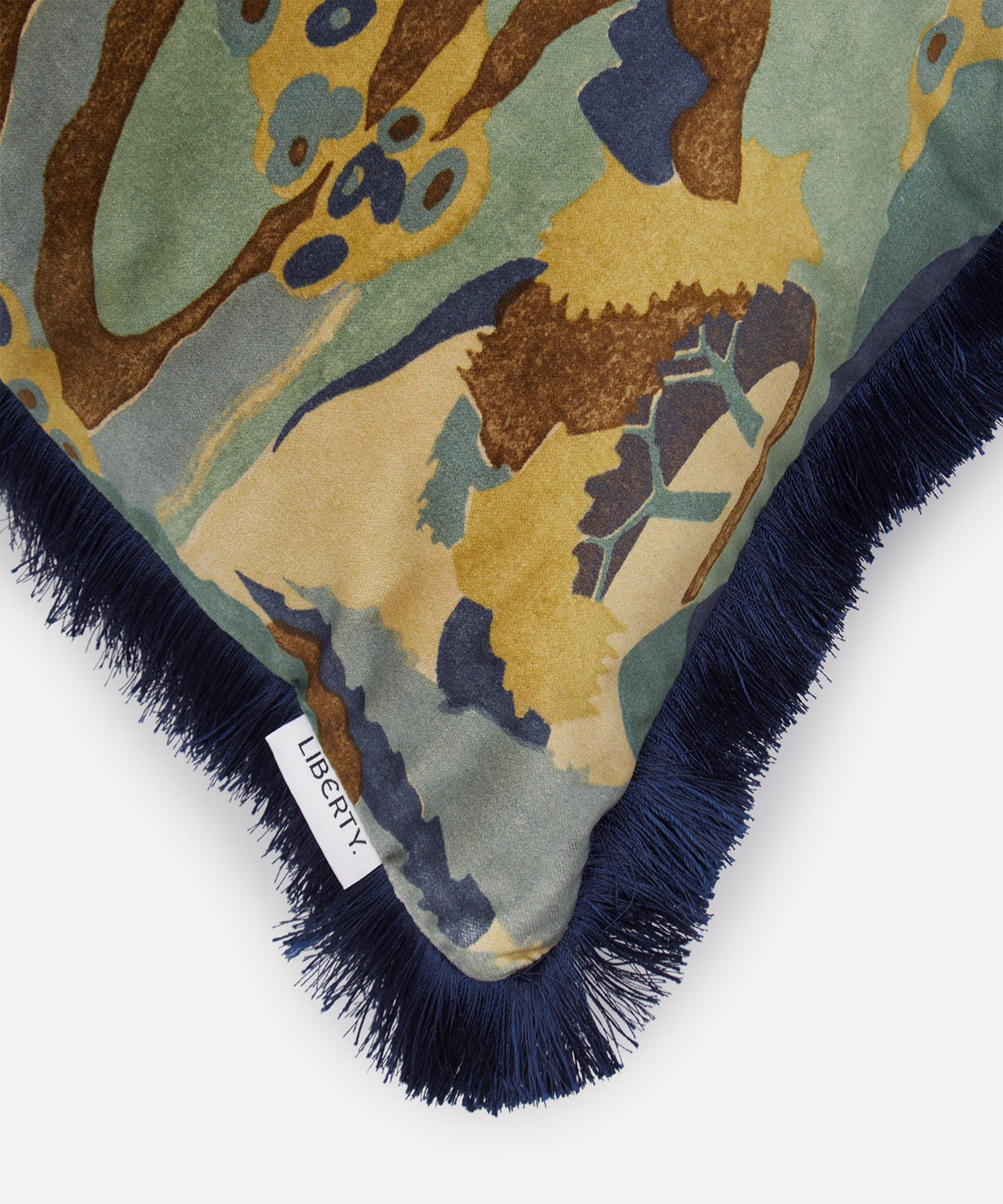 Liberty - Autumn Landscape Navy Velvet Fringed Cushion image number 2