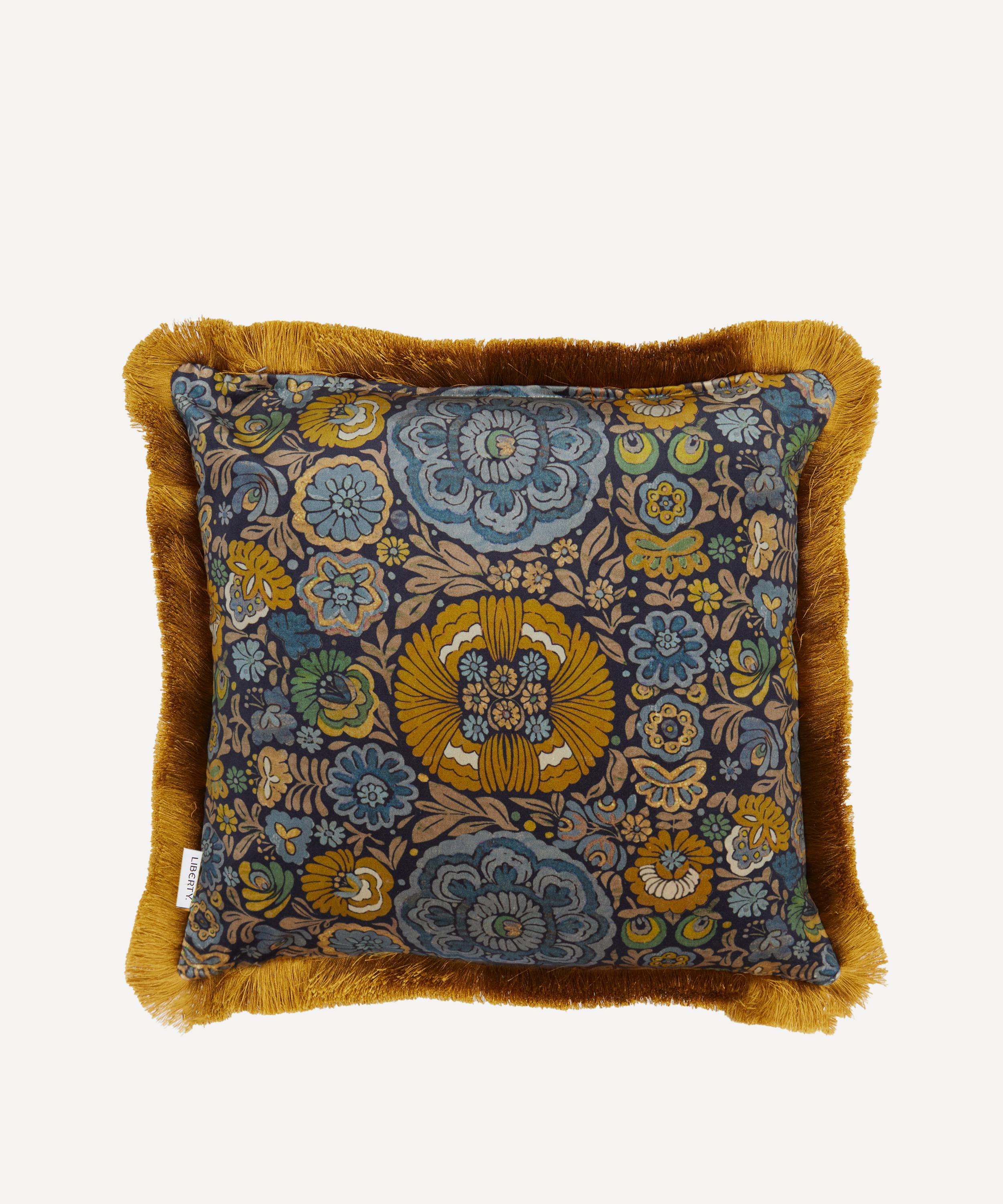 Liberty - Begonia Navy Velvet Fringed Cushion image number 0