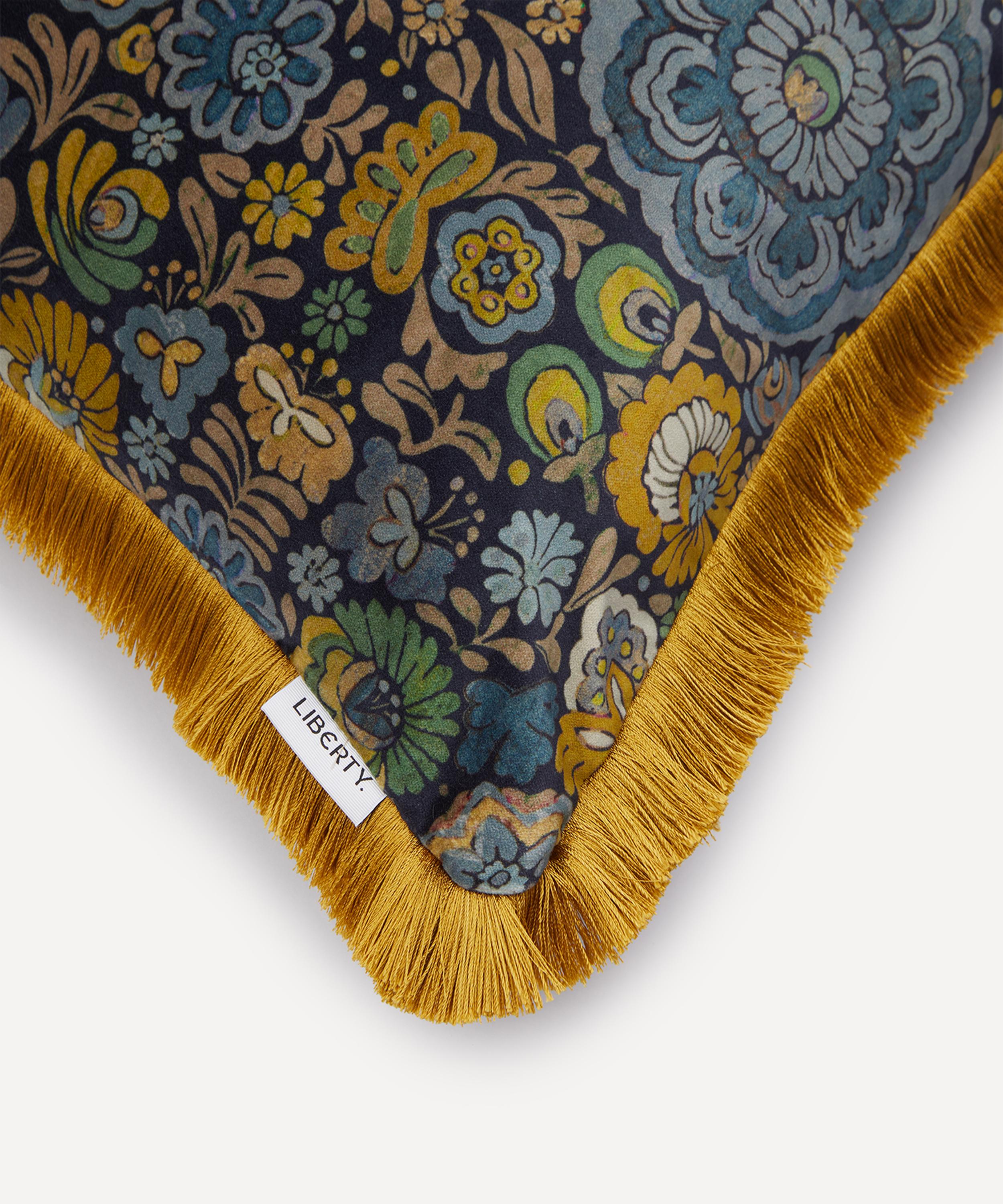 Liberty - Begonia Navy Velvet Fringed Cushion image number 2