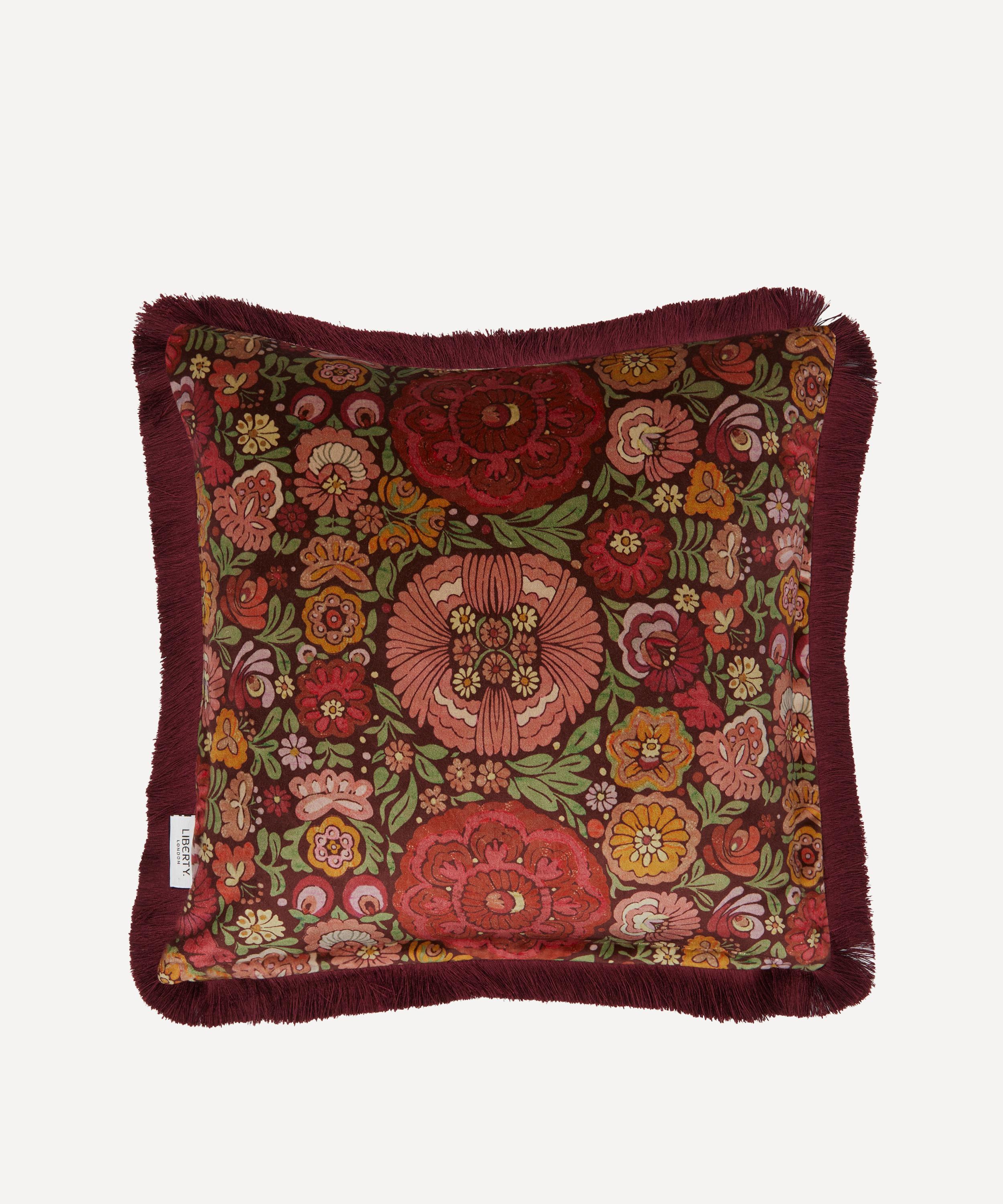 Liberty - Begonia Burgundy Velvet Fringed Cushion image number 0