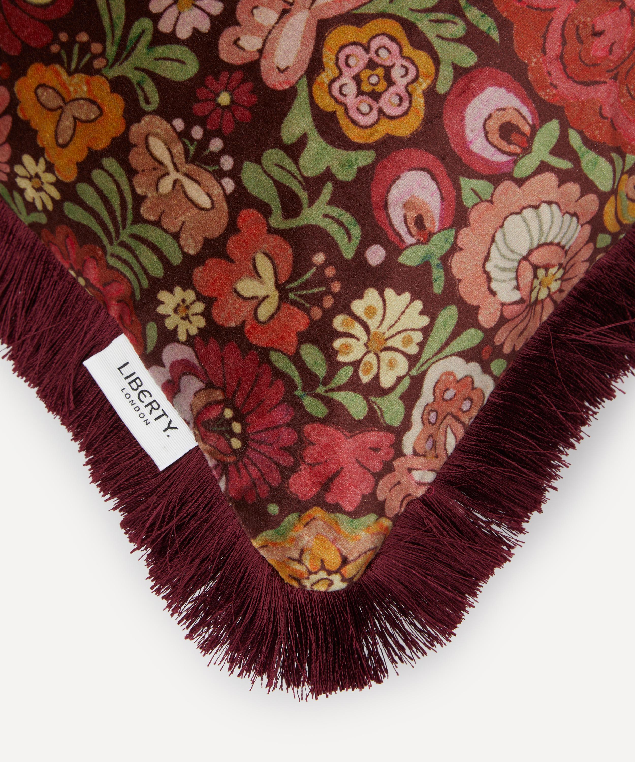 Liberty - Begonia Burgundy Velvet Fringed Cushion image number 2
