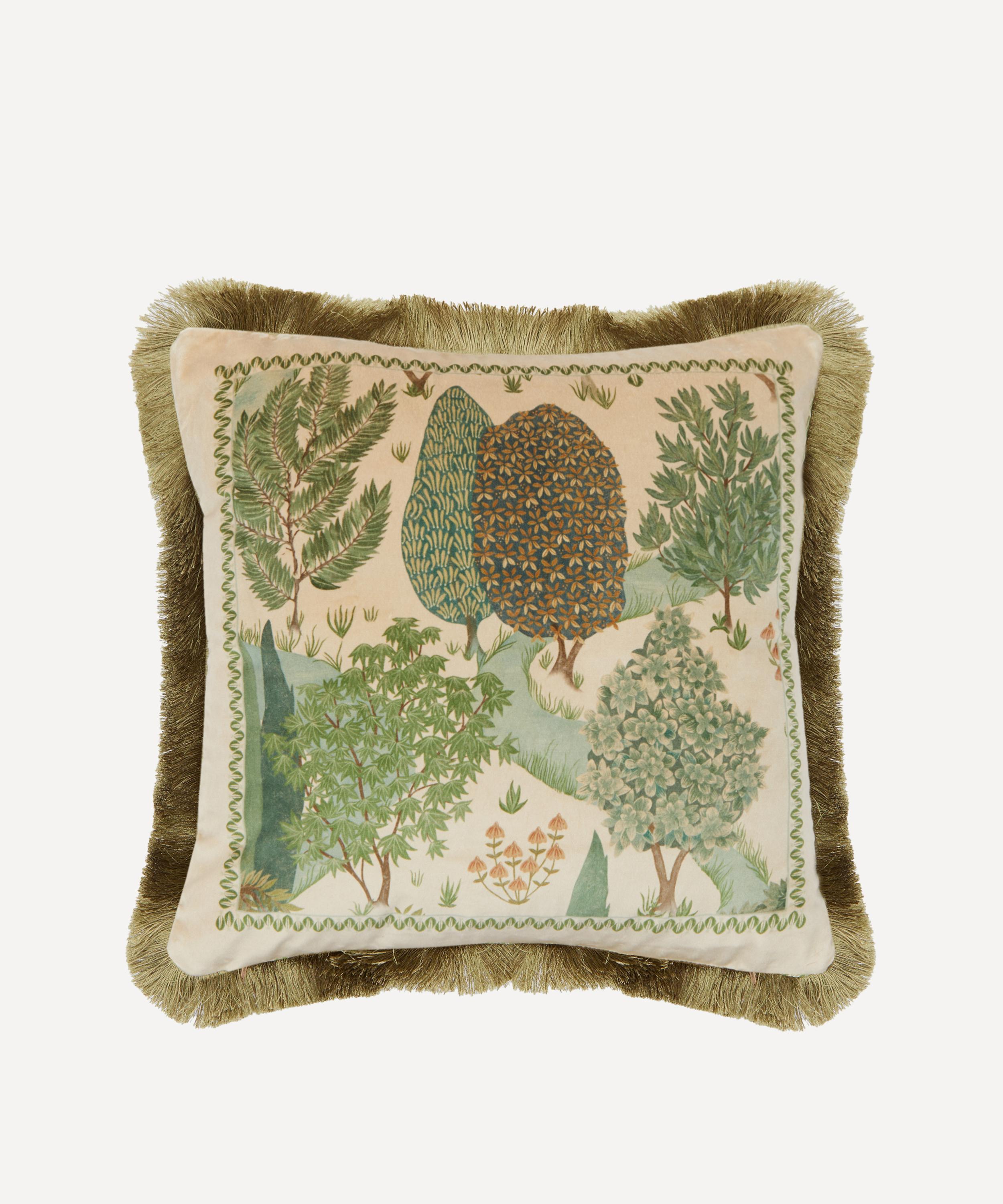 Liberty - Persian Garden Cream Velvet Fringed Cushion image number 0