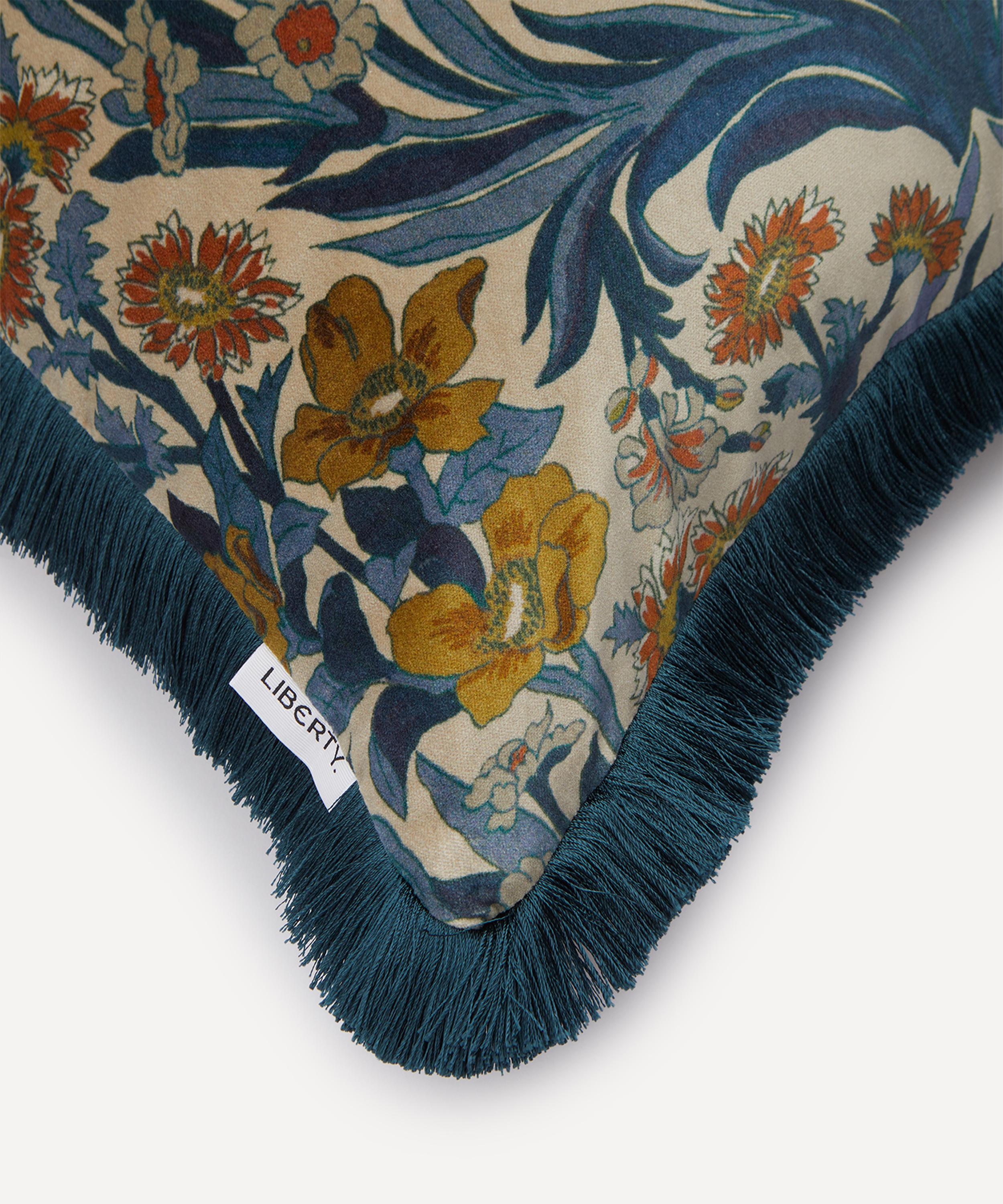 Liberty - Seagrass Blue Velvet Fringed Cushion image number 2