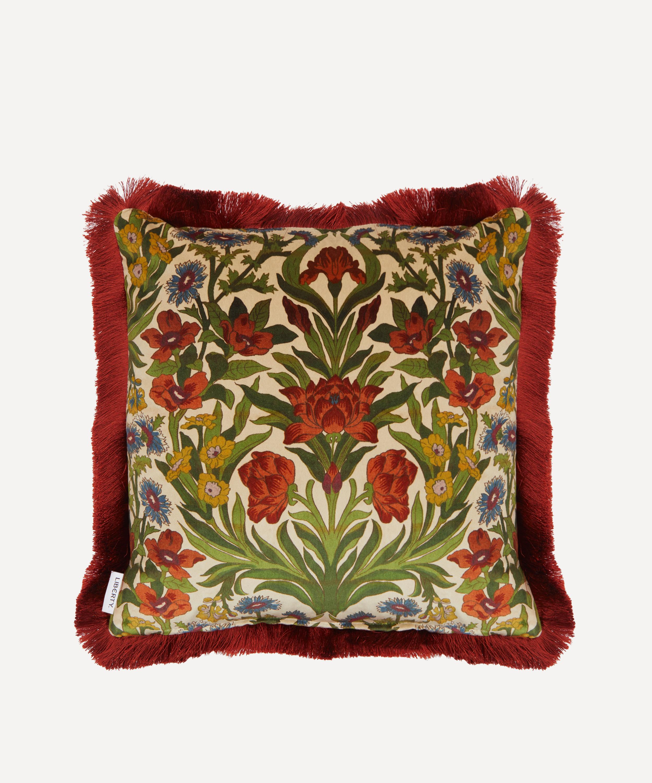 Liberty - Seagrass Green Velvet Fringed Cushion image number 0