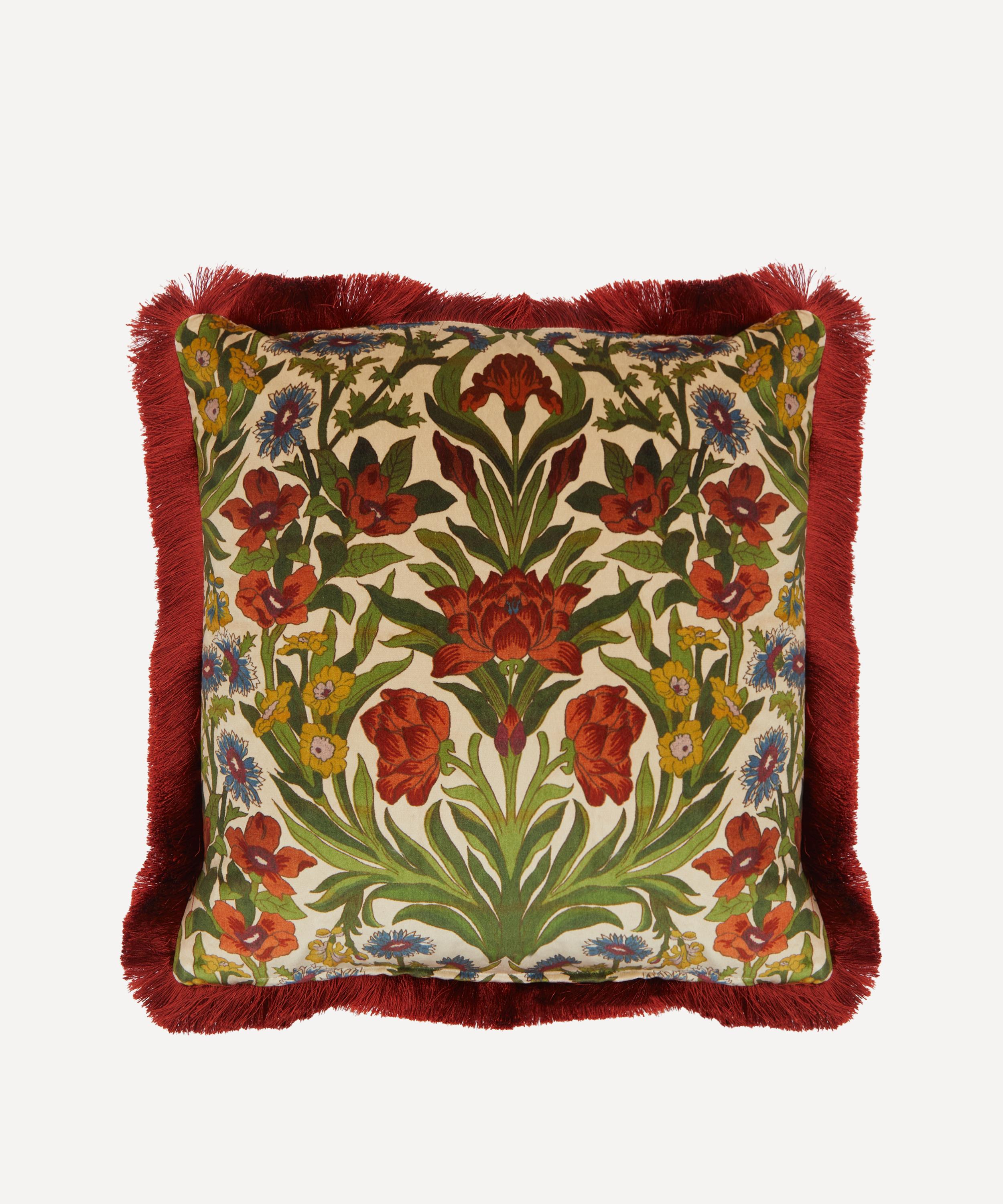 Liberty - Seagrass Green Velvet Fringed Cushion image number 1