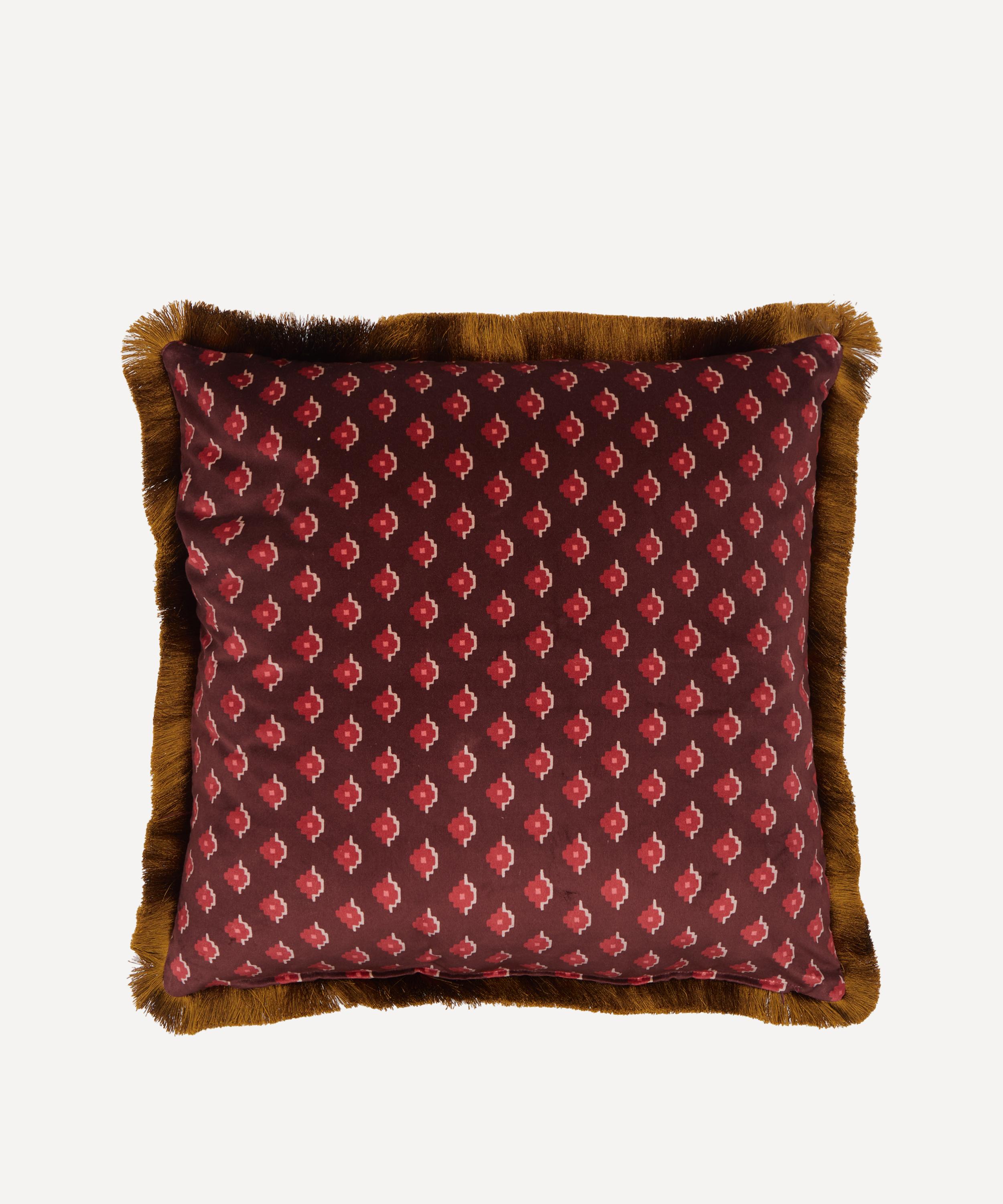 Liberty - Bold Bloom Burgundy Velvet Fringed Cushion image number 1