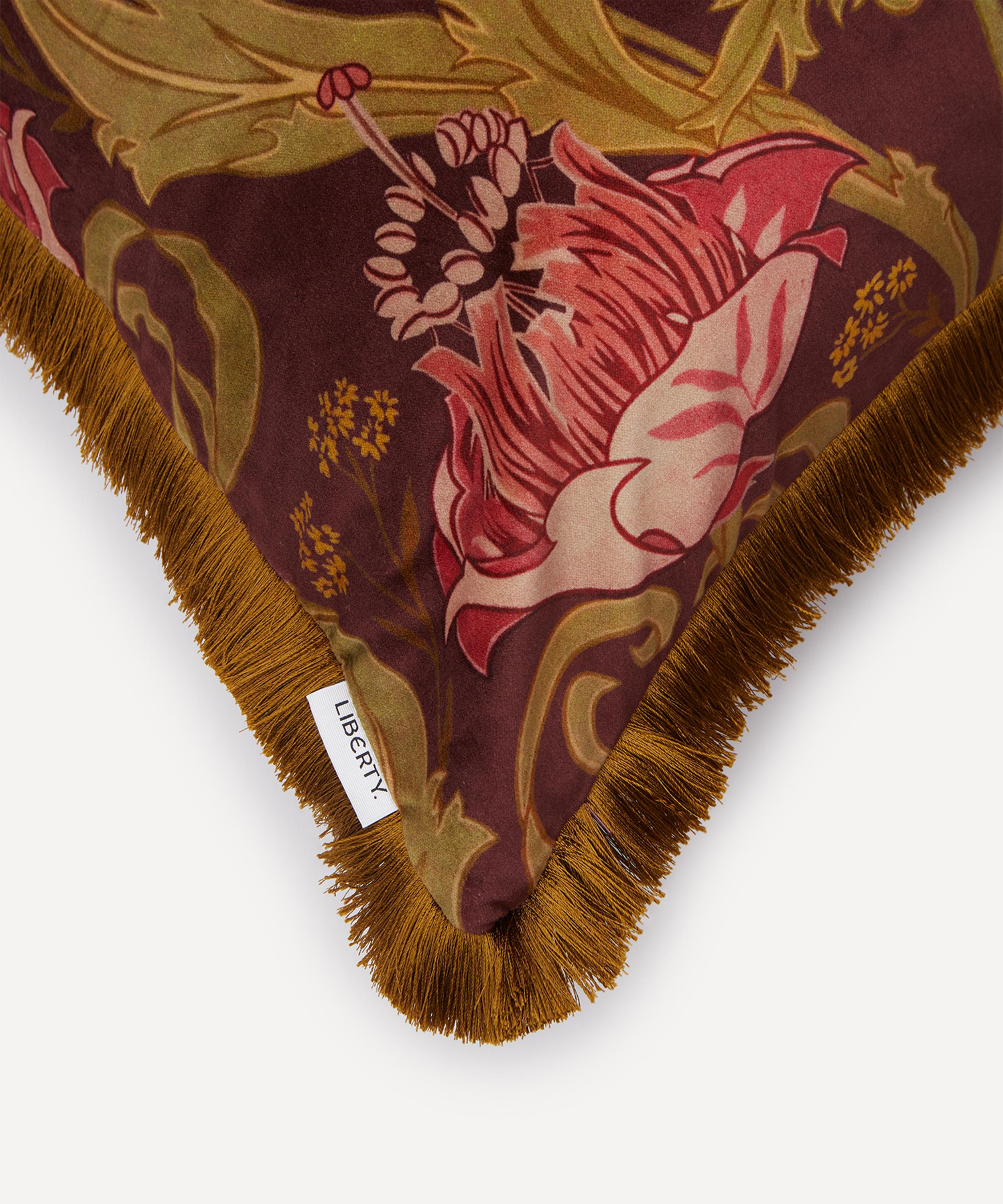 Liberty - Bold Bloom Burgundy Velvet Fringed Cushion image number 2