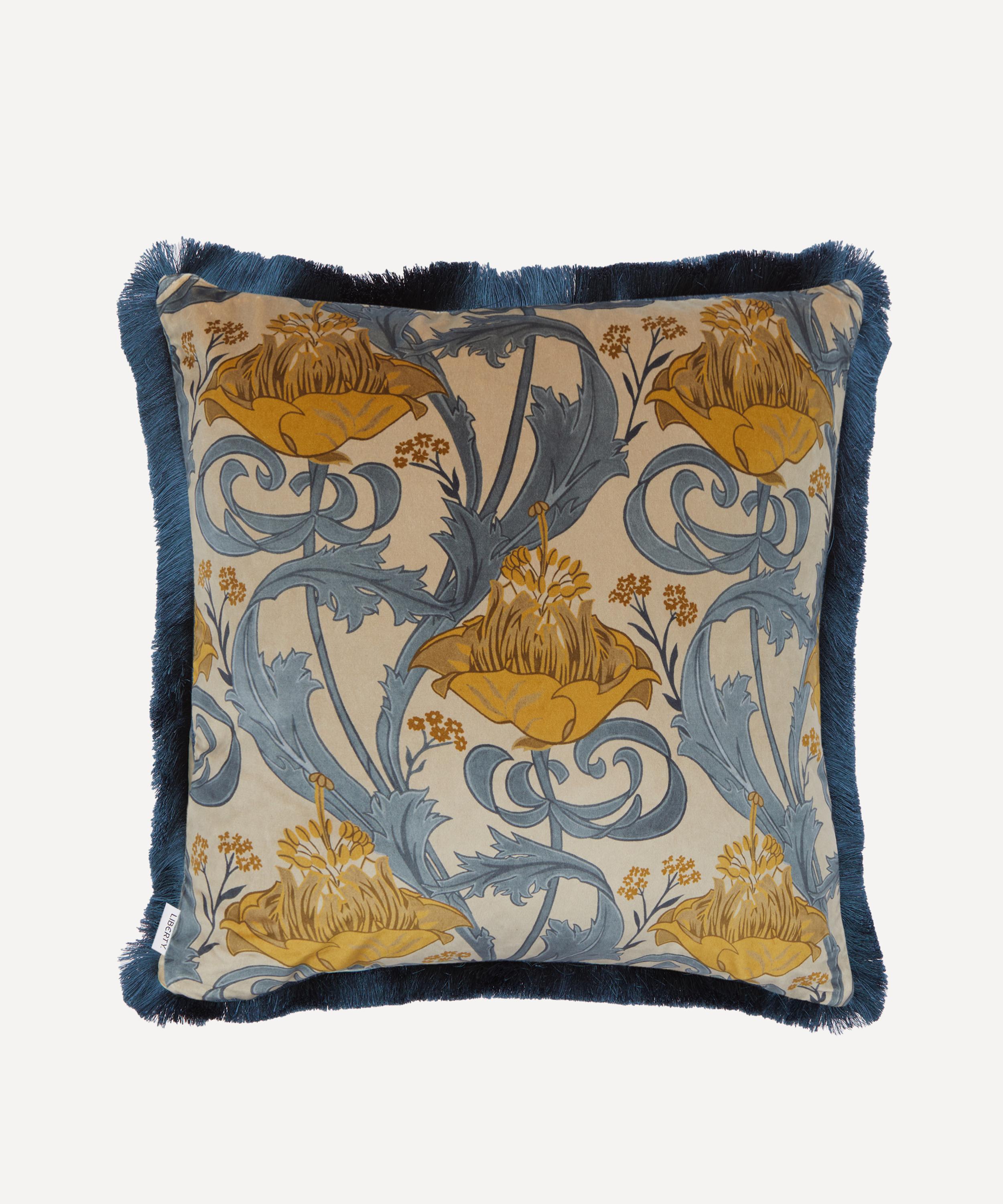 Liberty - Bold Bloom Ecru Velvet Fringed Cushion image number 0