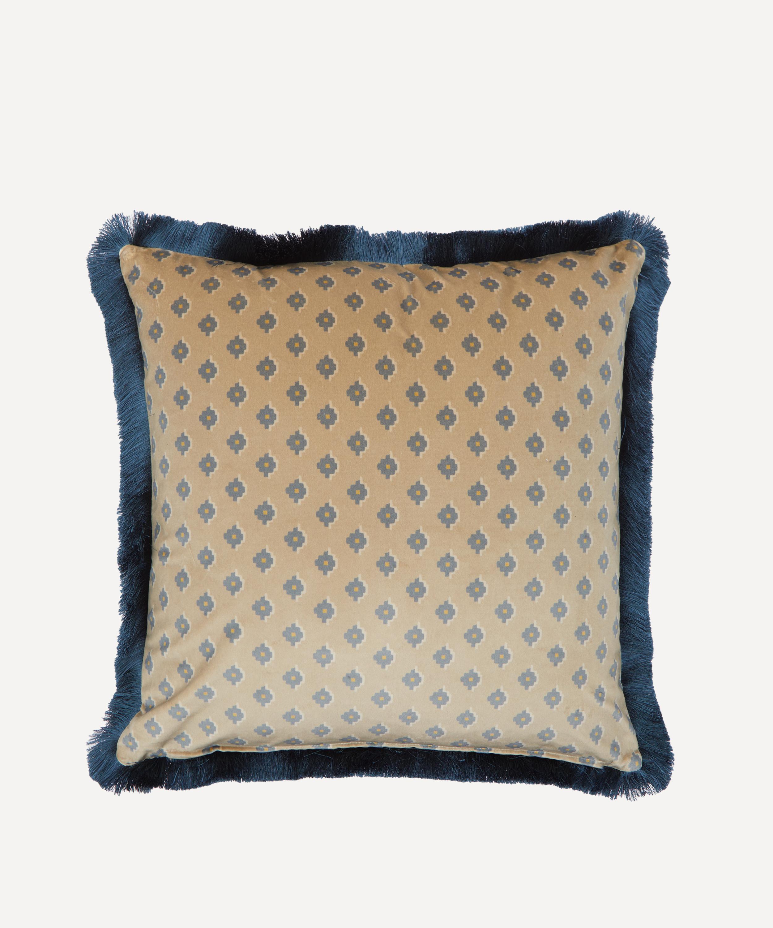 Liberty - Bold Bloom Ecru Velvet Fringed Cushion image number 1