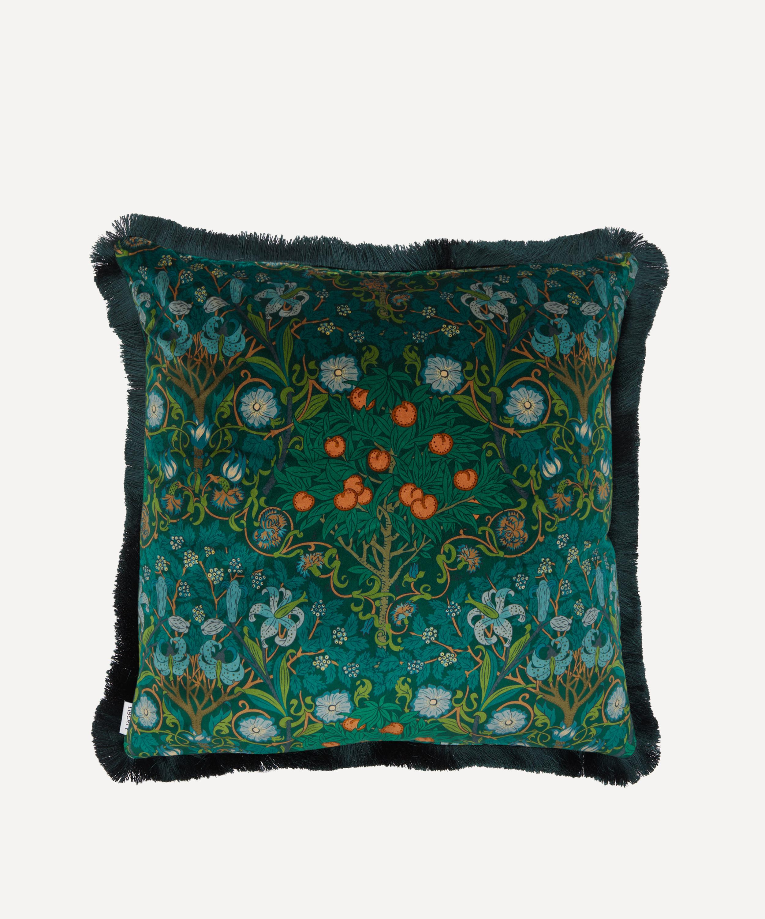 Liberty - Melbury Jade Velvet Fringed Cushion image number 0