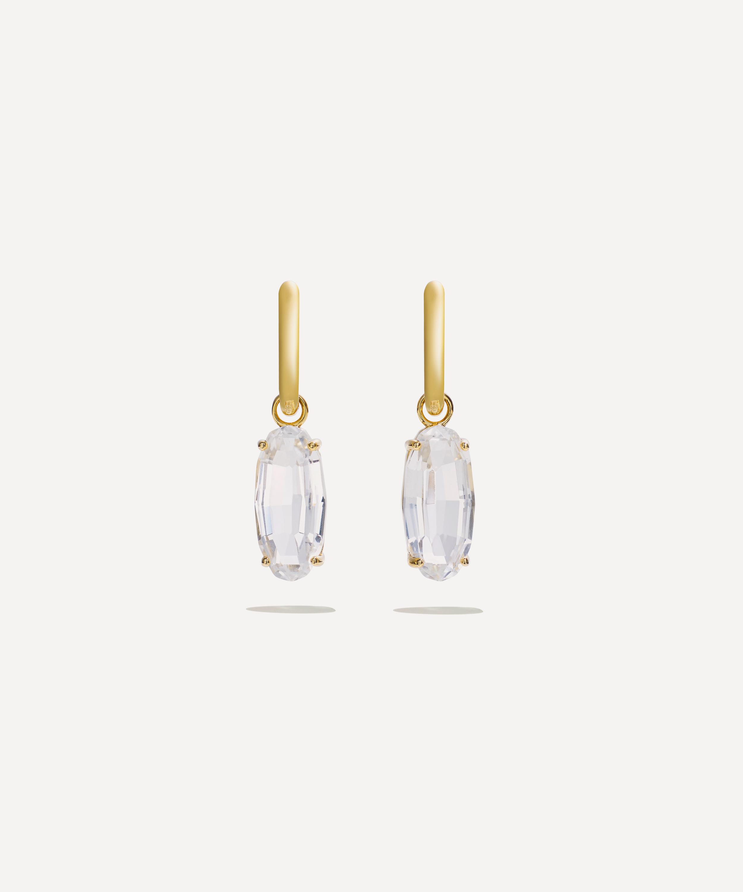 By Pariah - 14ct Gold Ellipse White Topaz Step Hoop Earrings image number 0