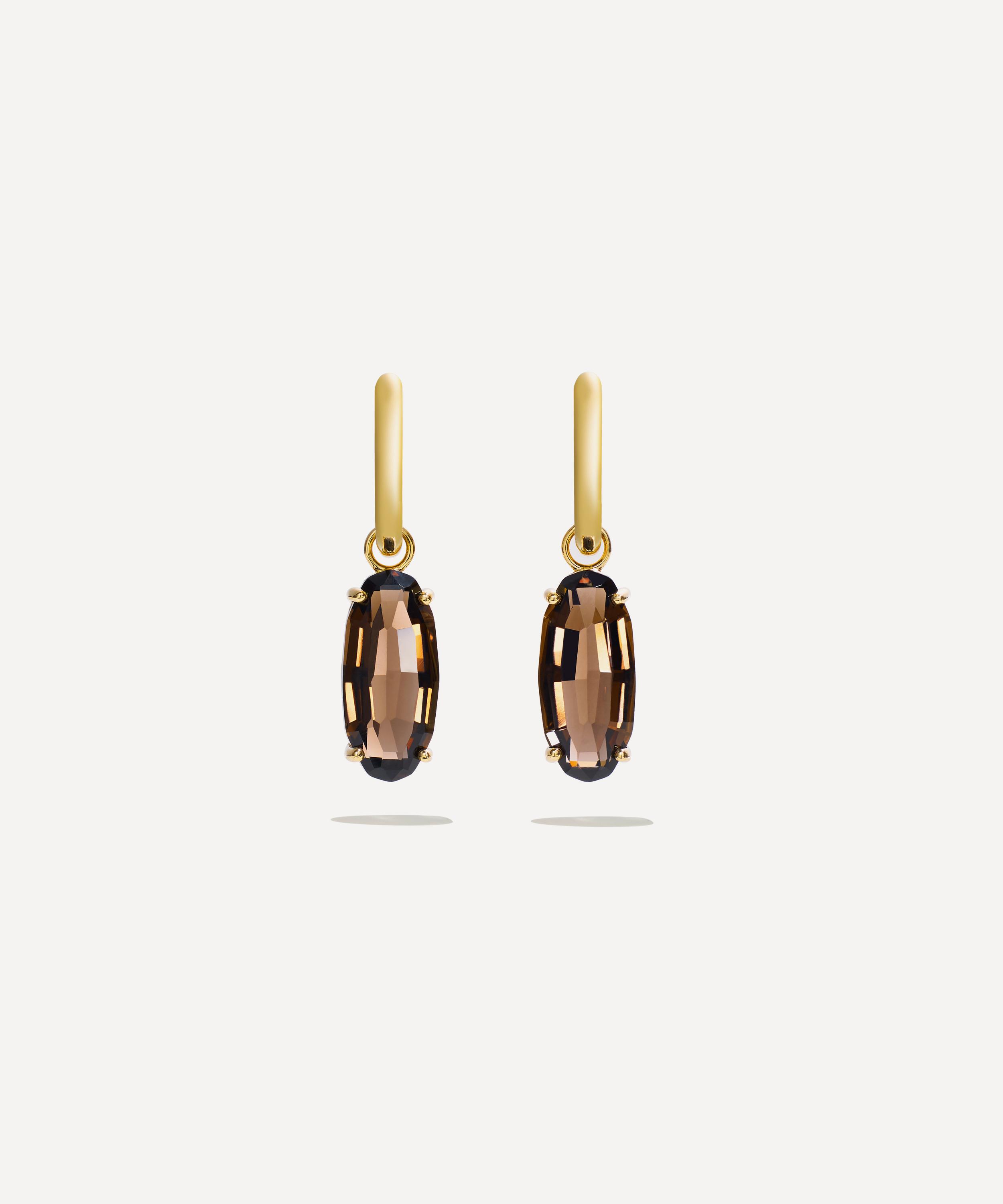 By Pariah - 14ct Gold Ellipse Smokey Quartz Step Hoop Earrings image number 0