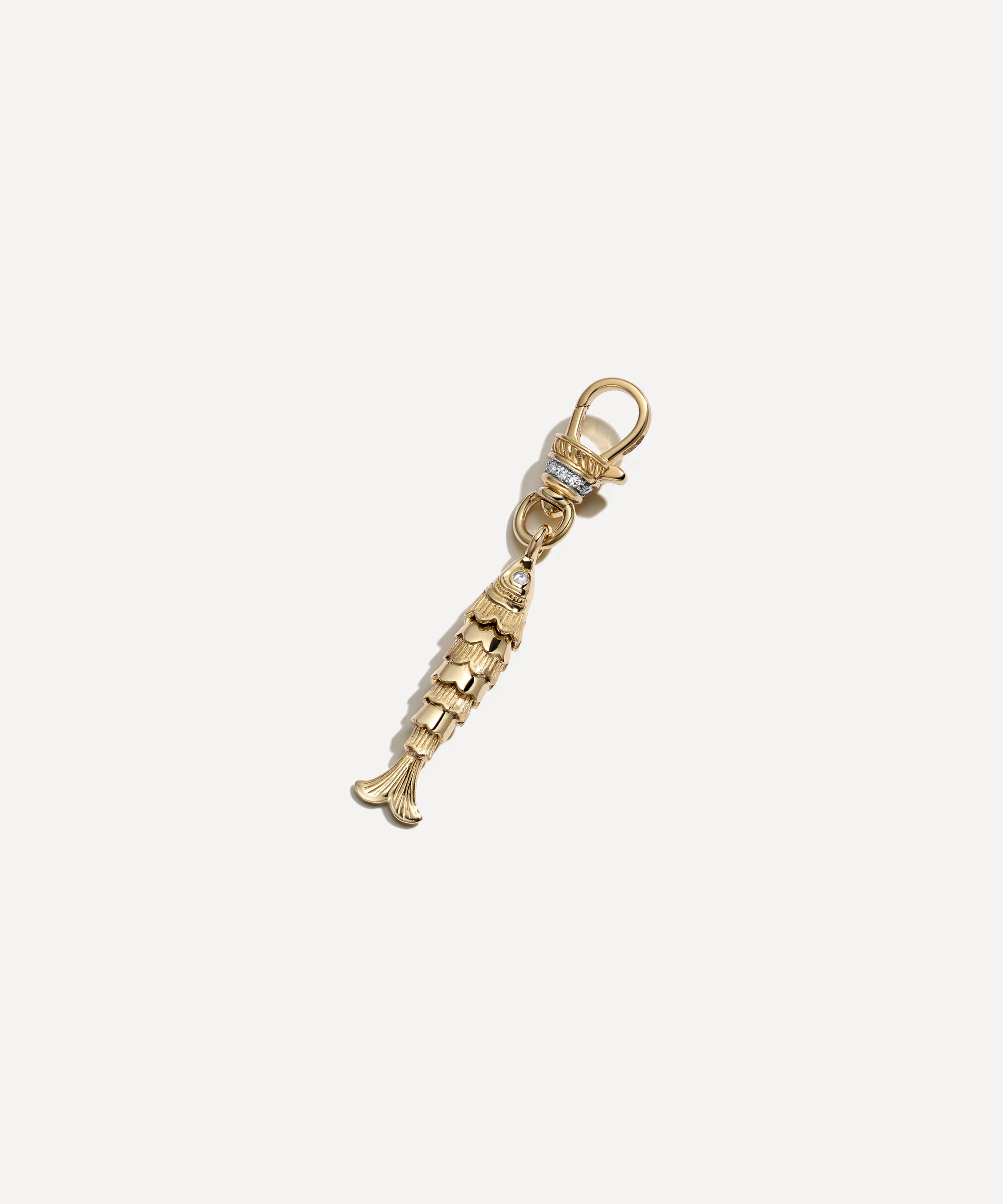 Lucy Delius - 14ct Gold Diamond Little Fish Pendant image number 0