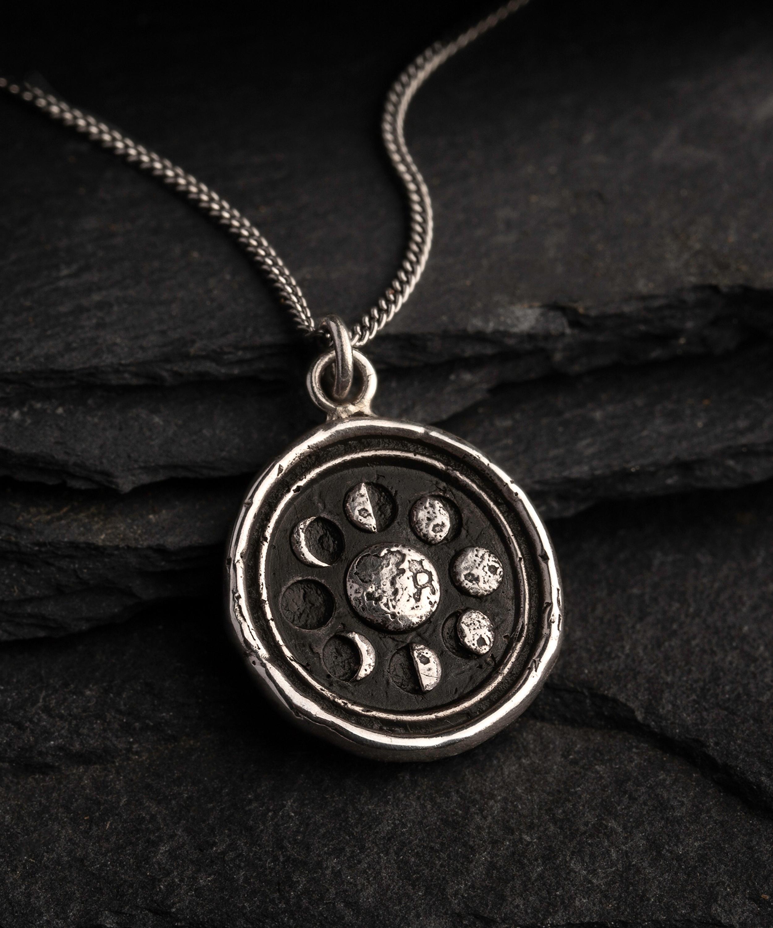 Pyrrha - Sterling Silver Moon Phases Talisman Necklace image number 2