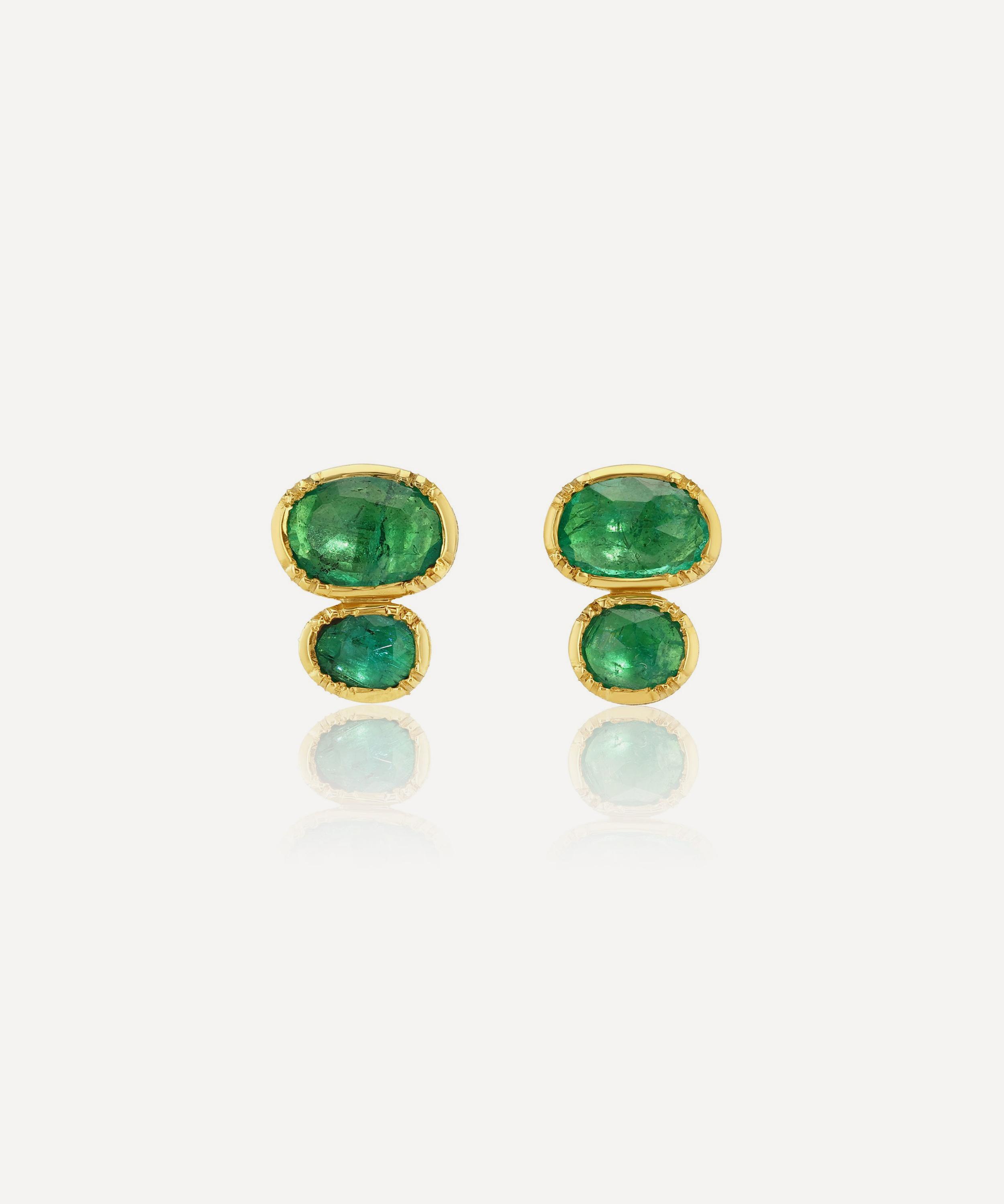Brooke Gregson - 18ct Gold Double Orbit Emerald Stud Earrings image number 0