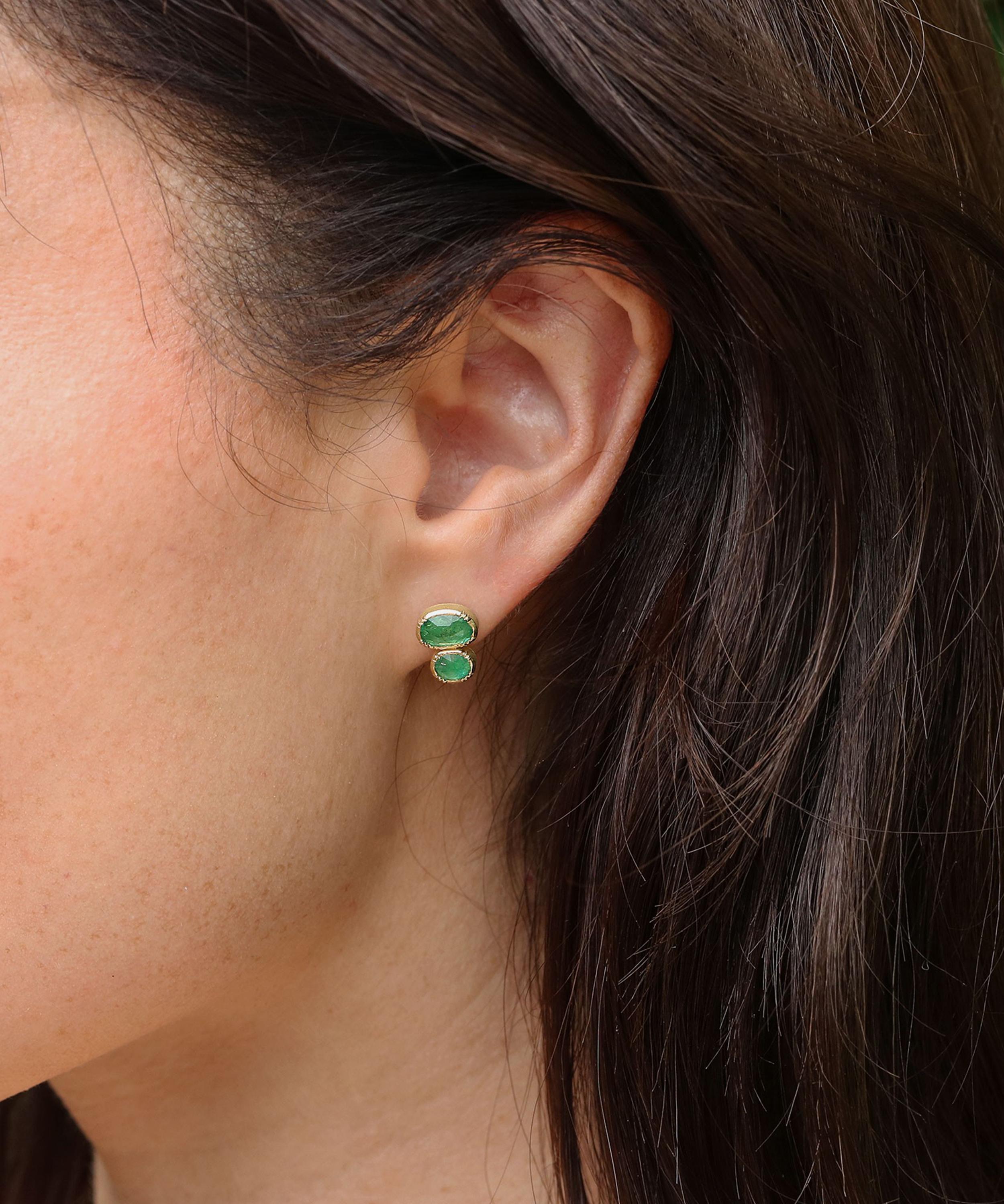 Brooke Gregson - 18ct Gold Double Orbit Emerald Stud Earrings image number 1