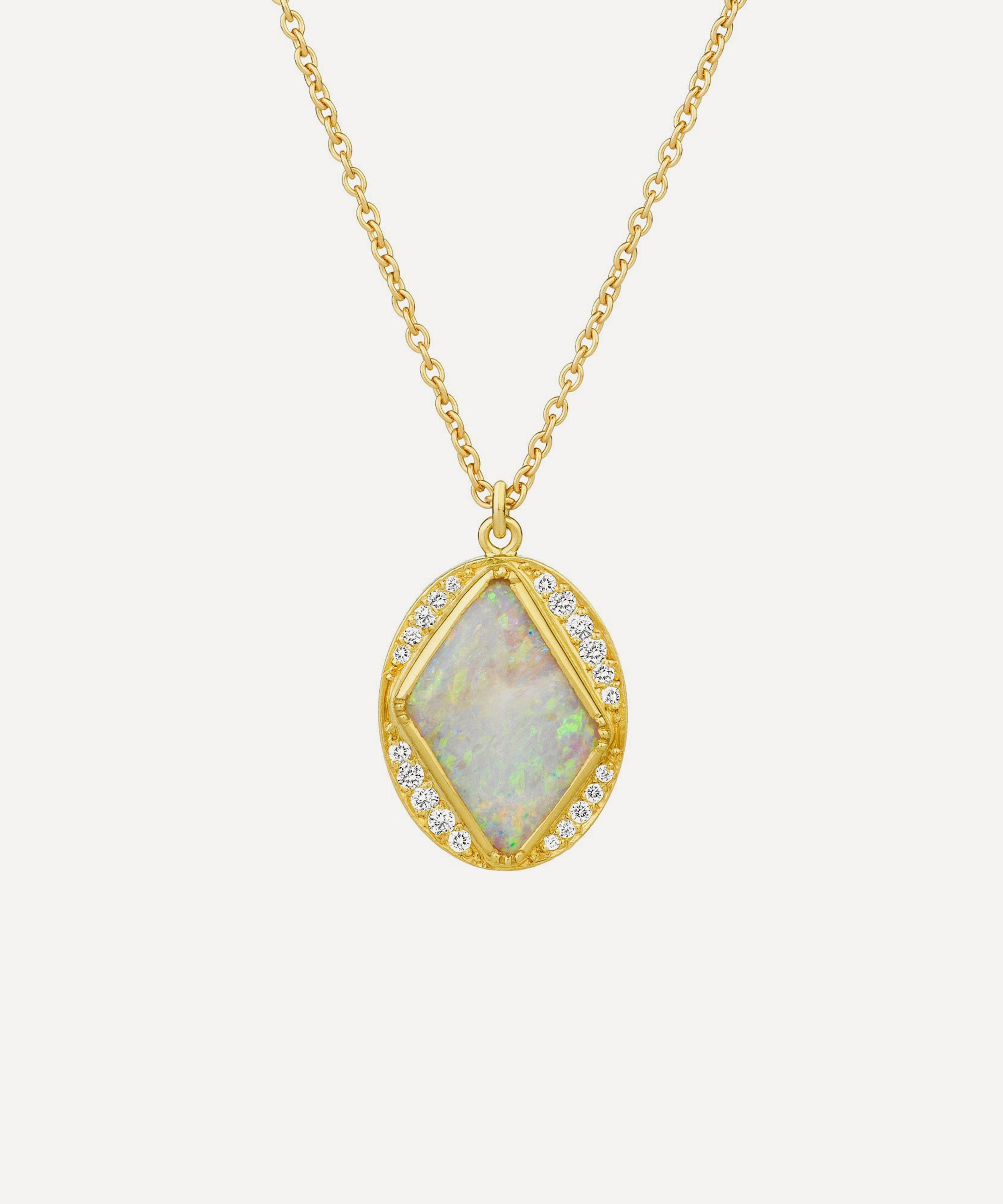 Brooke Gregson - 18ct Gold Diamond Halo Opal Ace Necklace image number 0