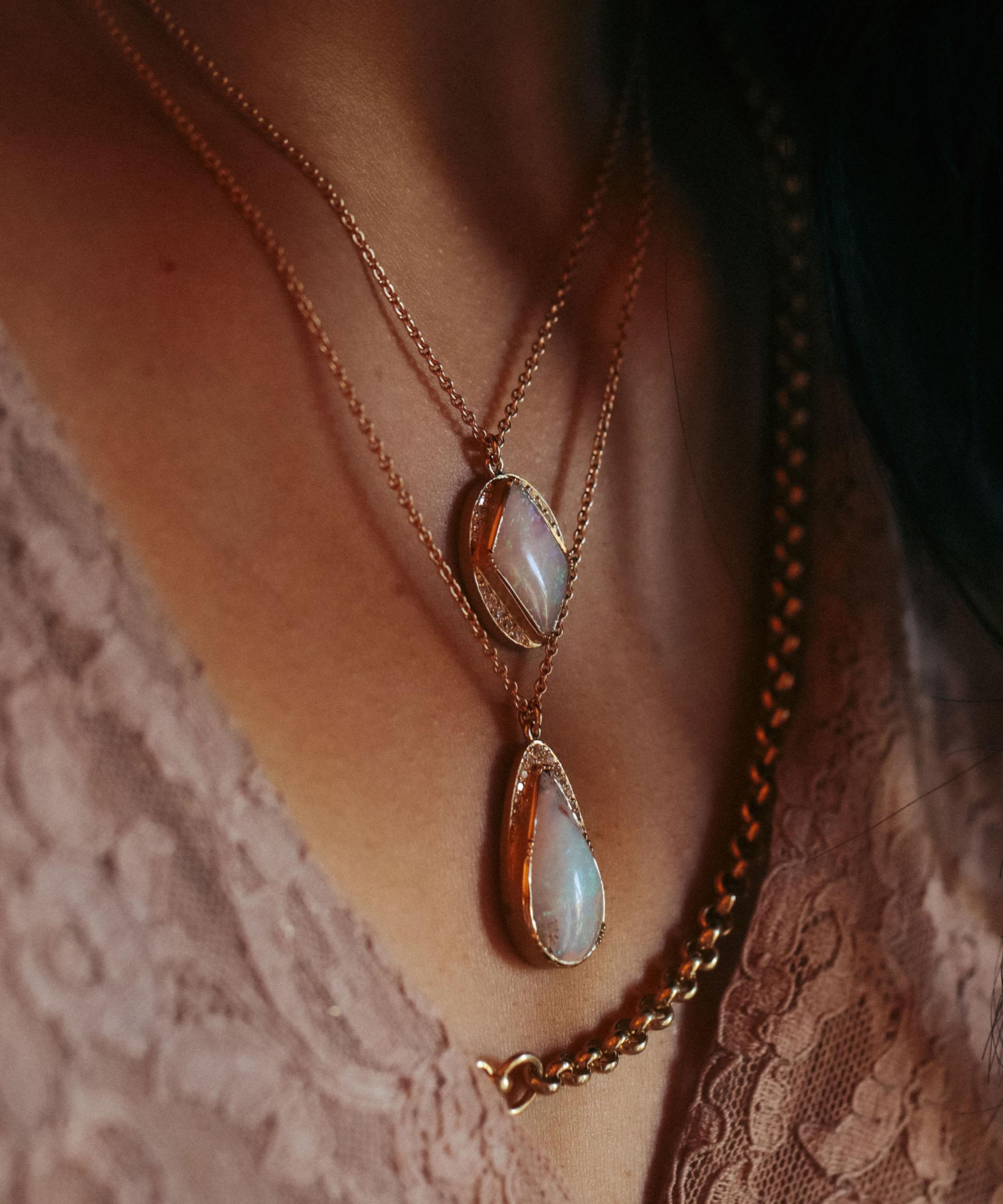 Brooke Gregson - 18ct Gold Diamond Halo Opal Ace Necklace image number 1