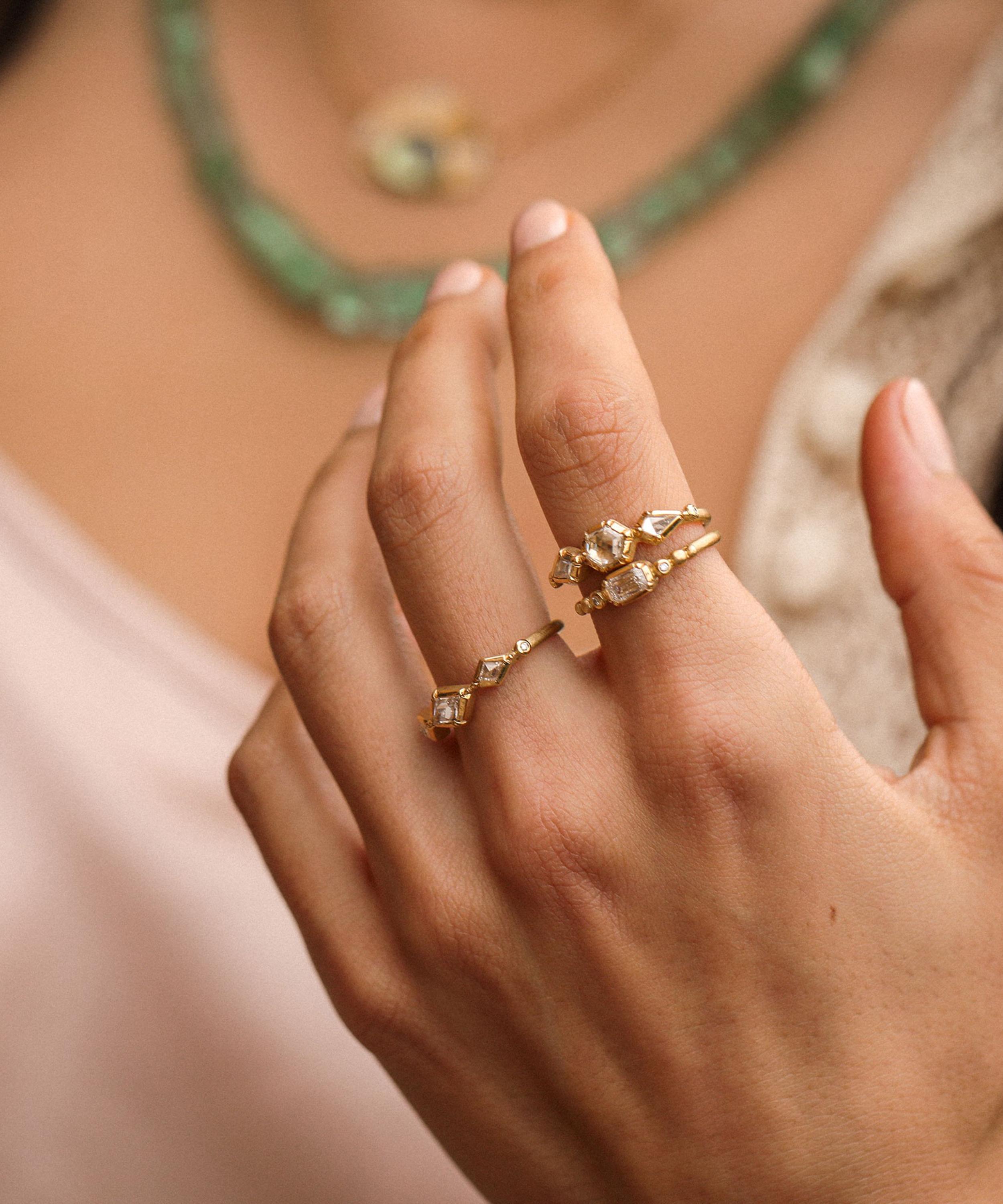 Brooke Gregson - 18ct Gold White Diamond Beaded Band Ring image number 1