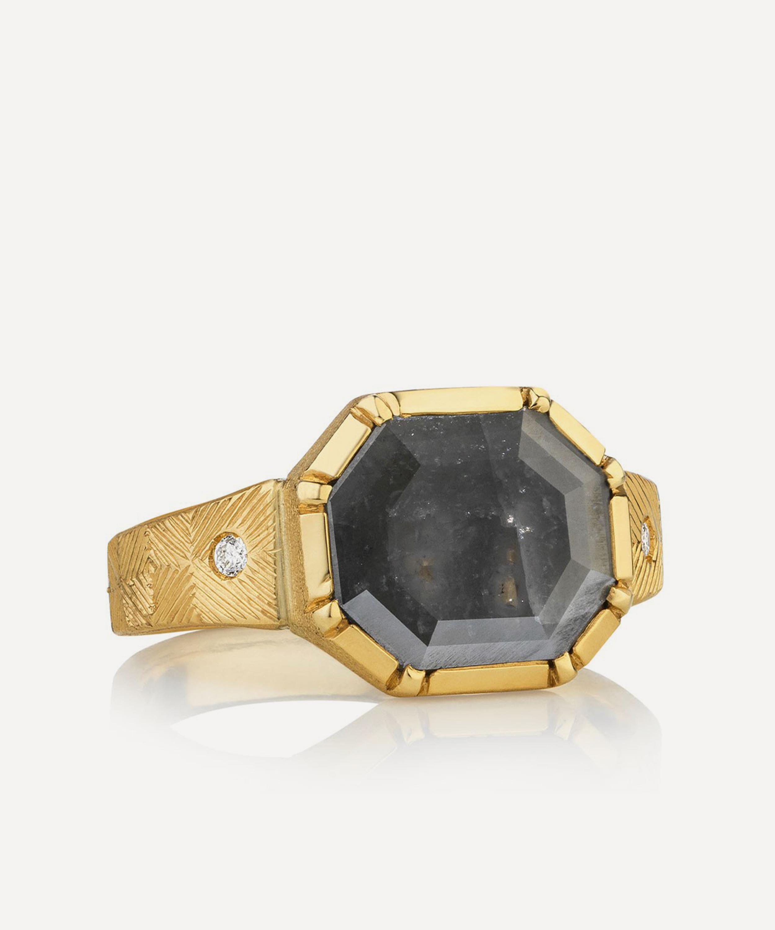 Brooke Gregson - 18ct Gold Raw Diamond Byzantine Engraved Ring image number 0