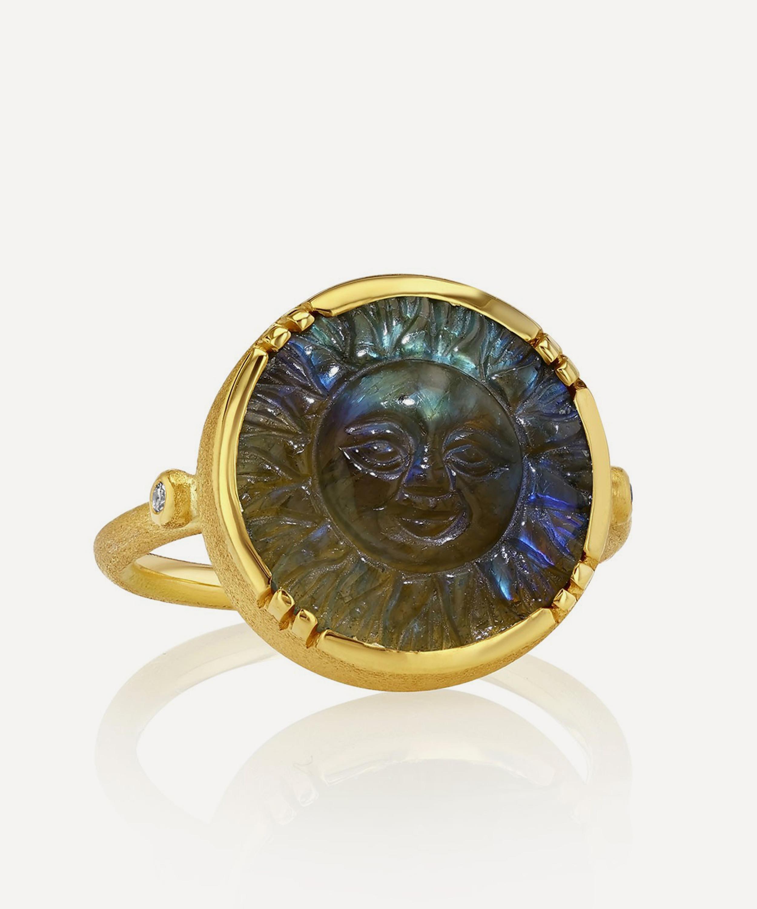 Brooke Gregson - 18ct Gold Carved Labradorite Sun Ring image number 0