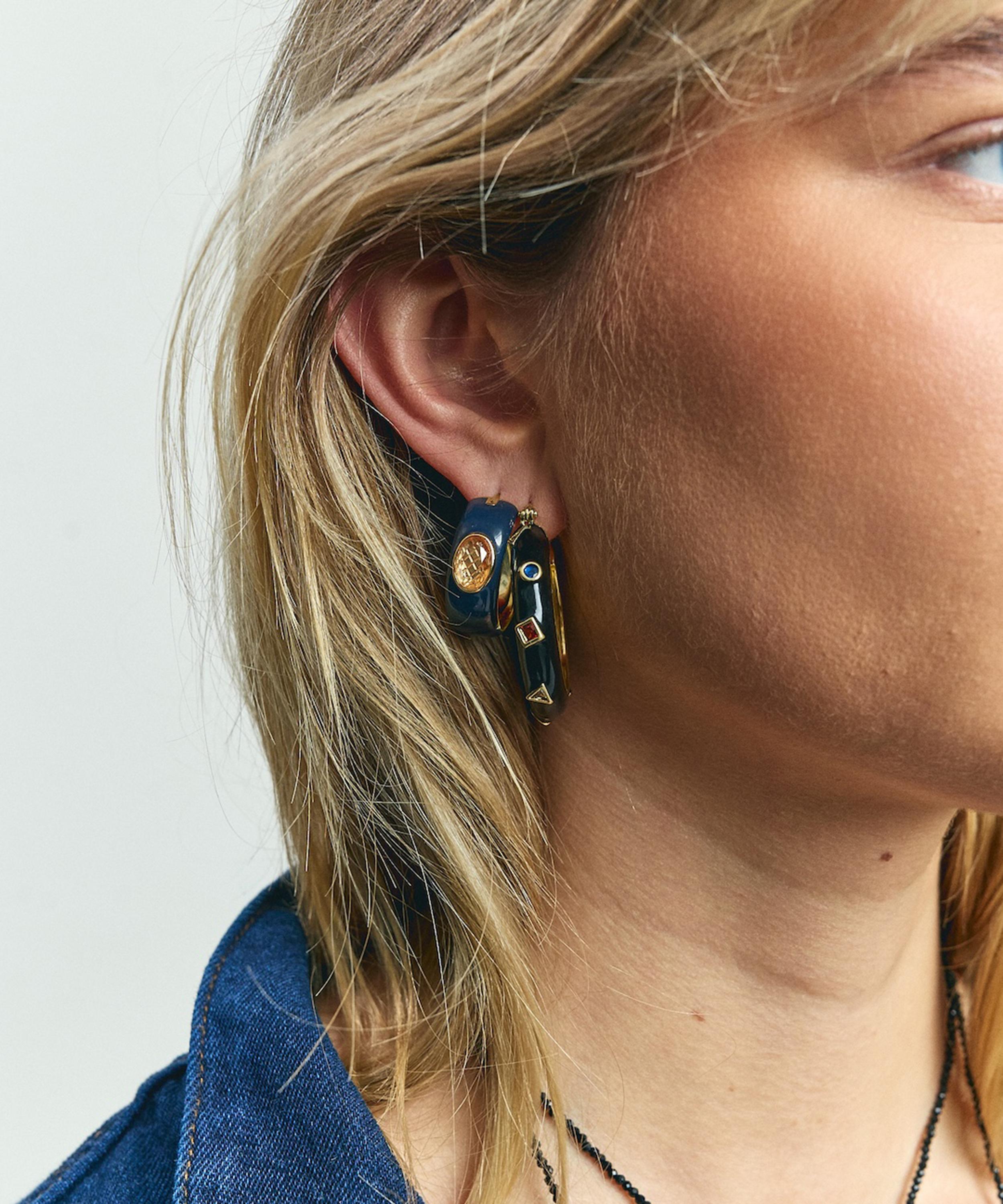 Anna + Nina - Gold-Plated Retro Prism Hoop Earrings image number 1