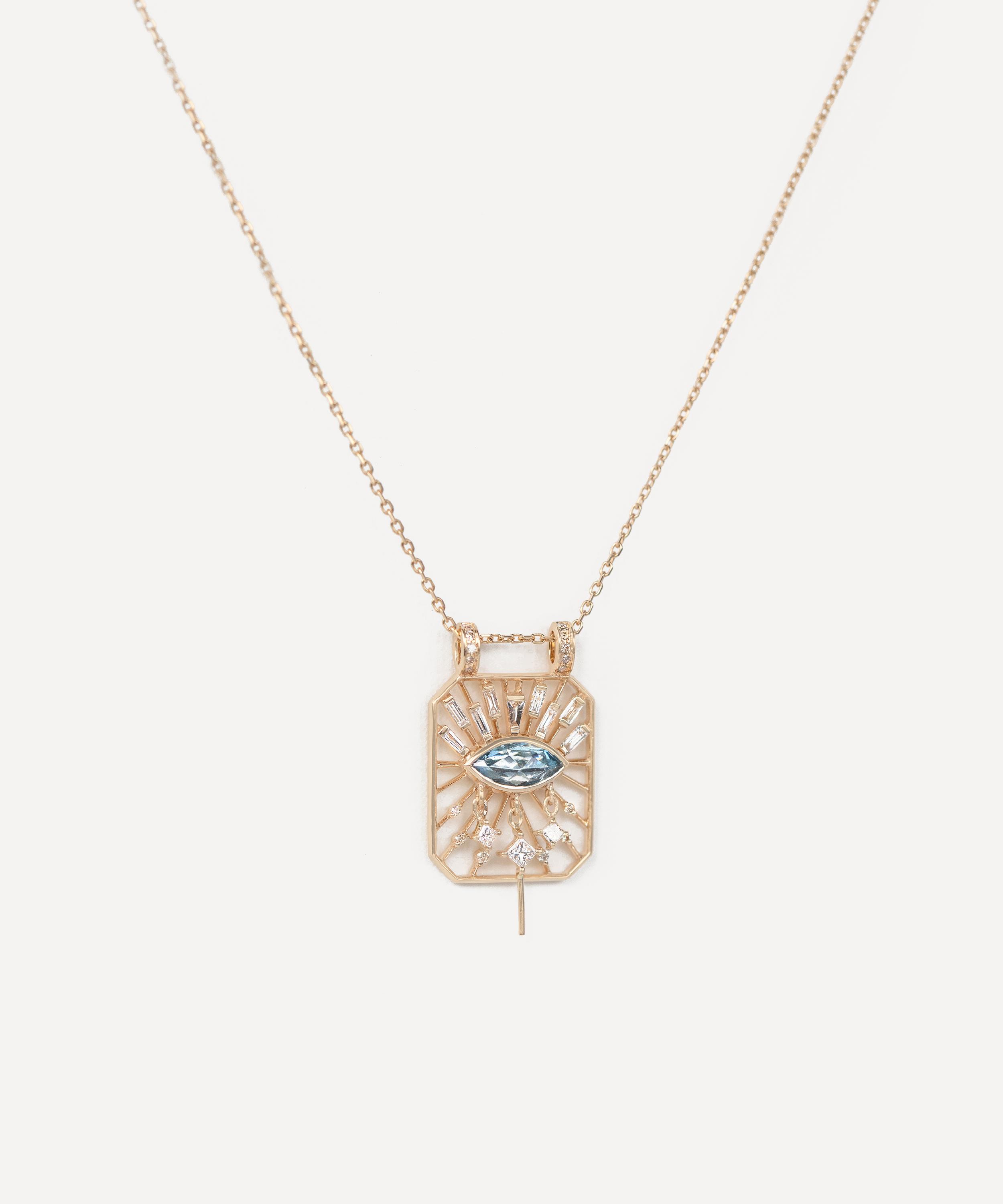 Celine Daoust - 14ct Gold Aquamarine Marquise Eye Open Rectangle Pendant Necklace image number 0