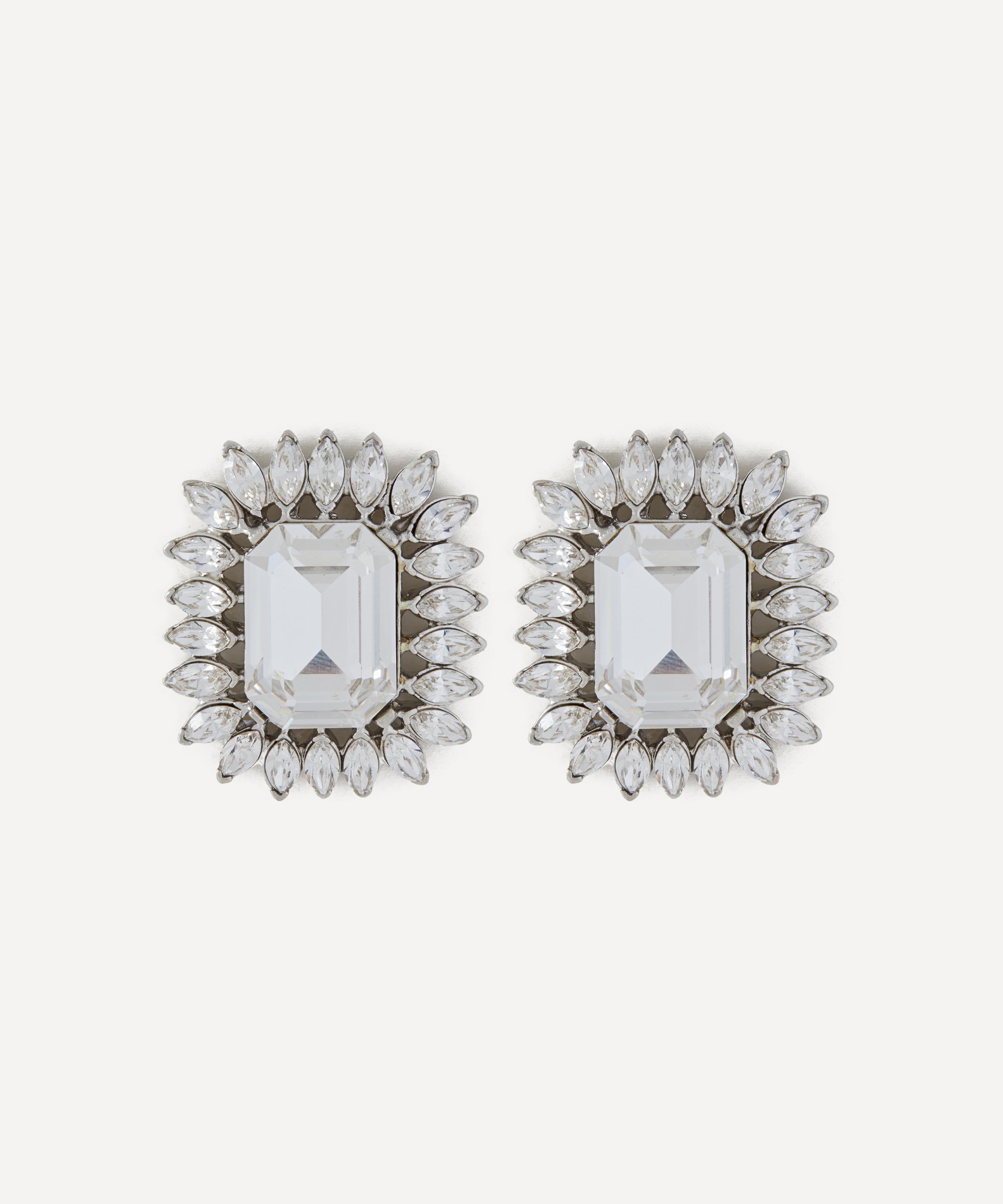 Kenneth Jay Lane - Silver-Plated Crystal Clip-On Stud Earrings image number 0