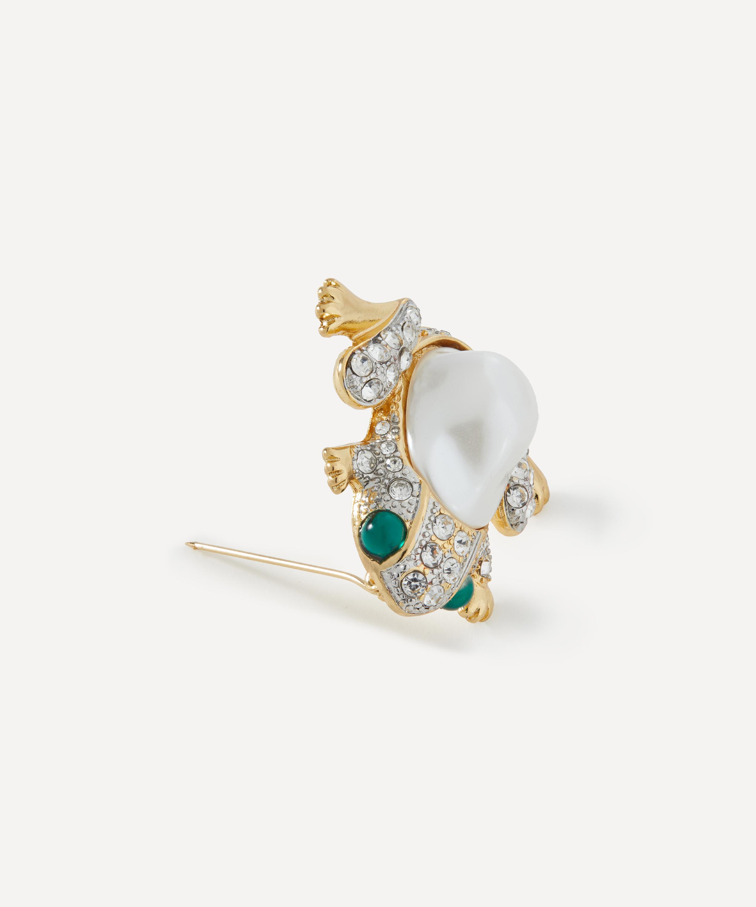 Kenneth Jay Lane - Gold-Plated Crystal Frog Brooch image number 1