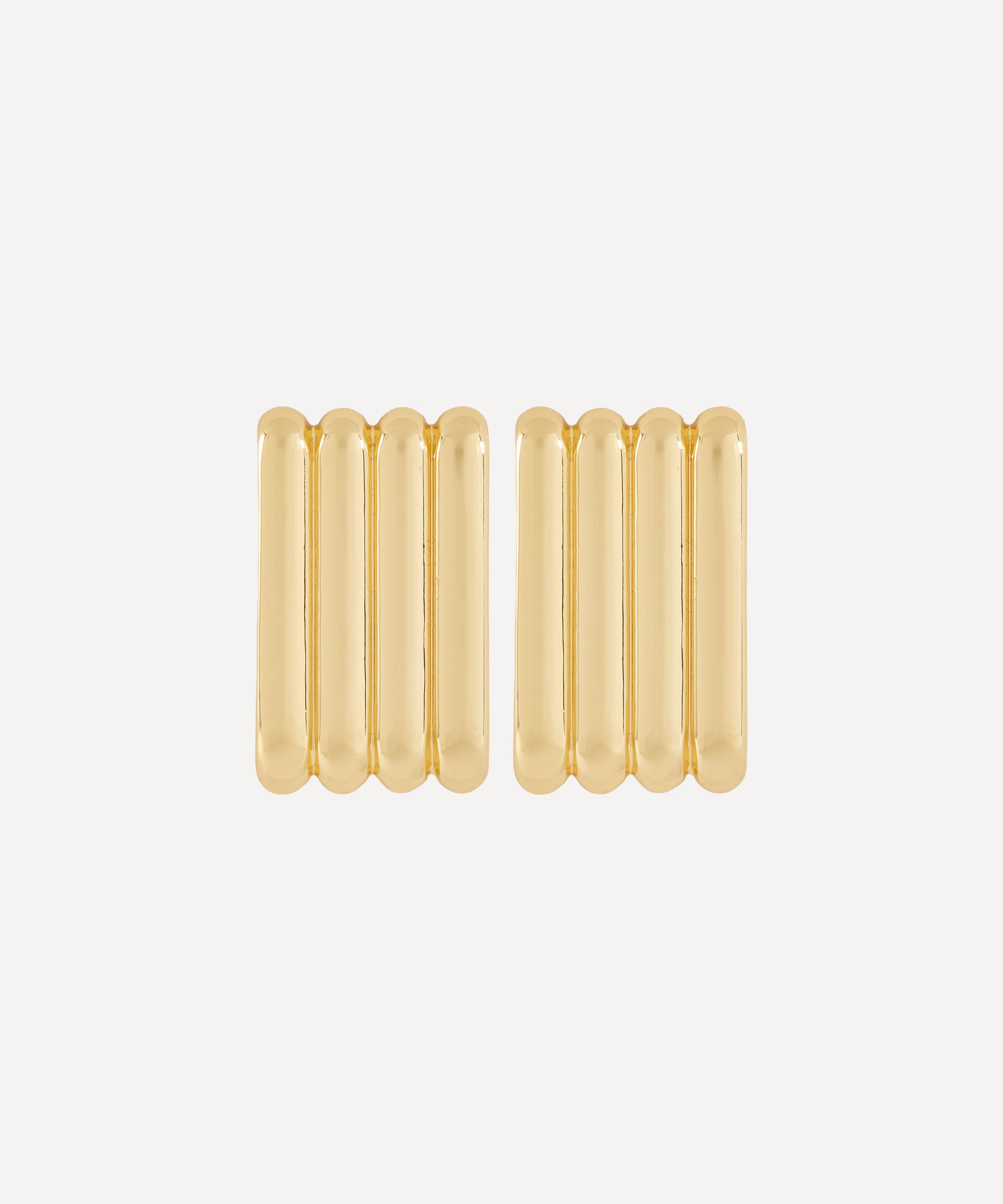 Kenneth Jay Lane - Gold-Plated Ribbed Rectangle Stud Earrings image number 0
