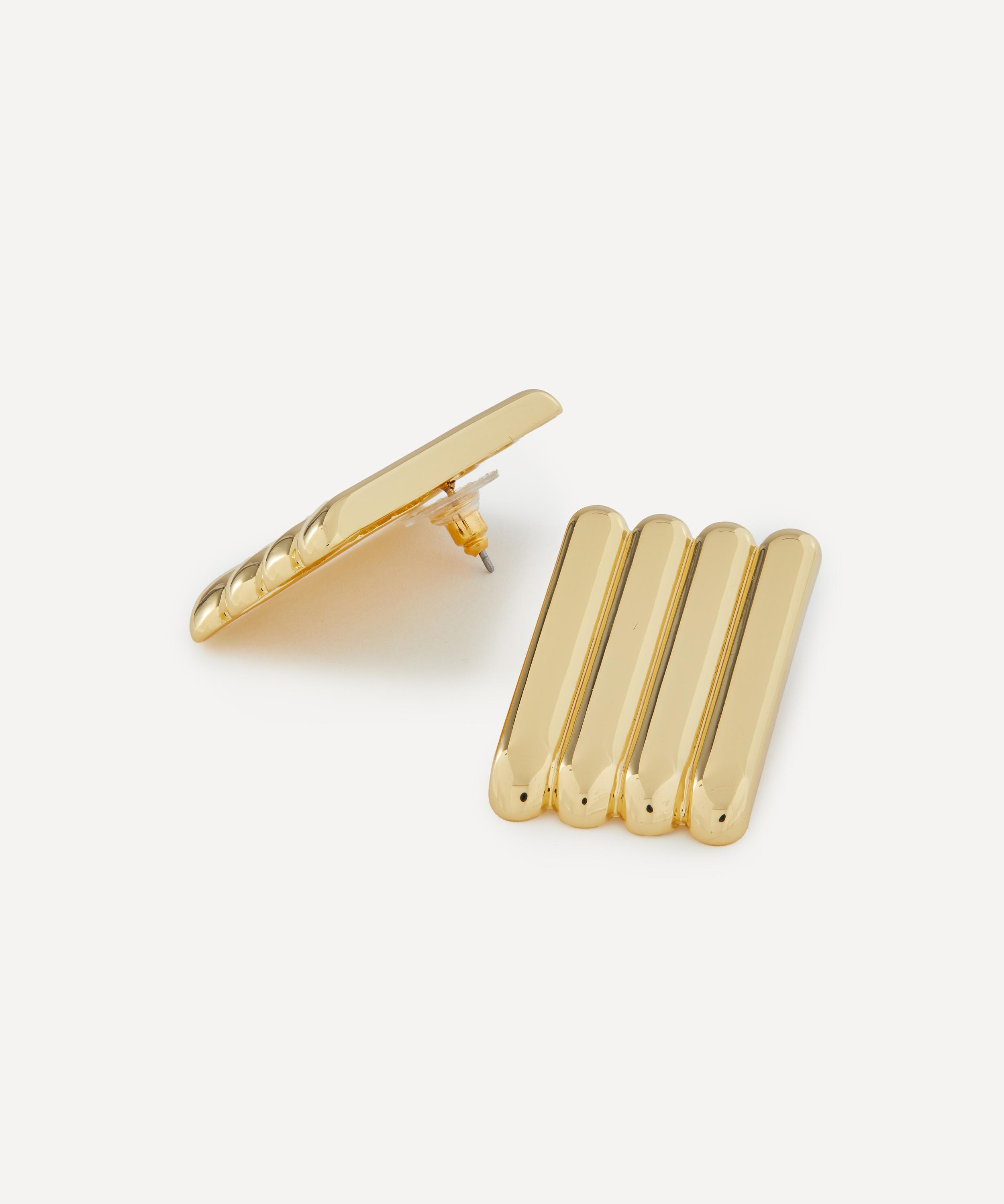 Kenneth Jay Lane - Gold-Plated Ribbed Rectangle Stud Earrings image number 1