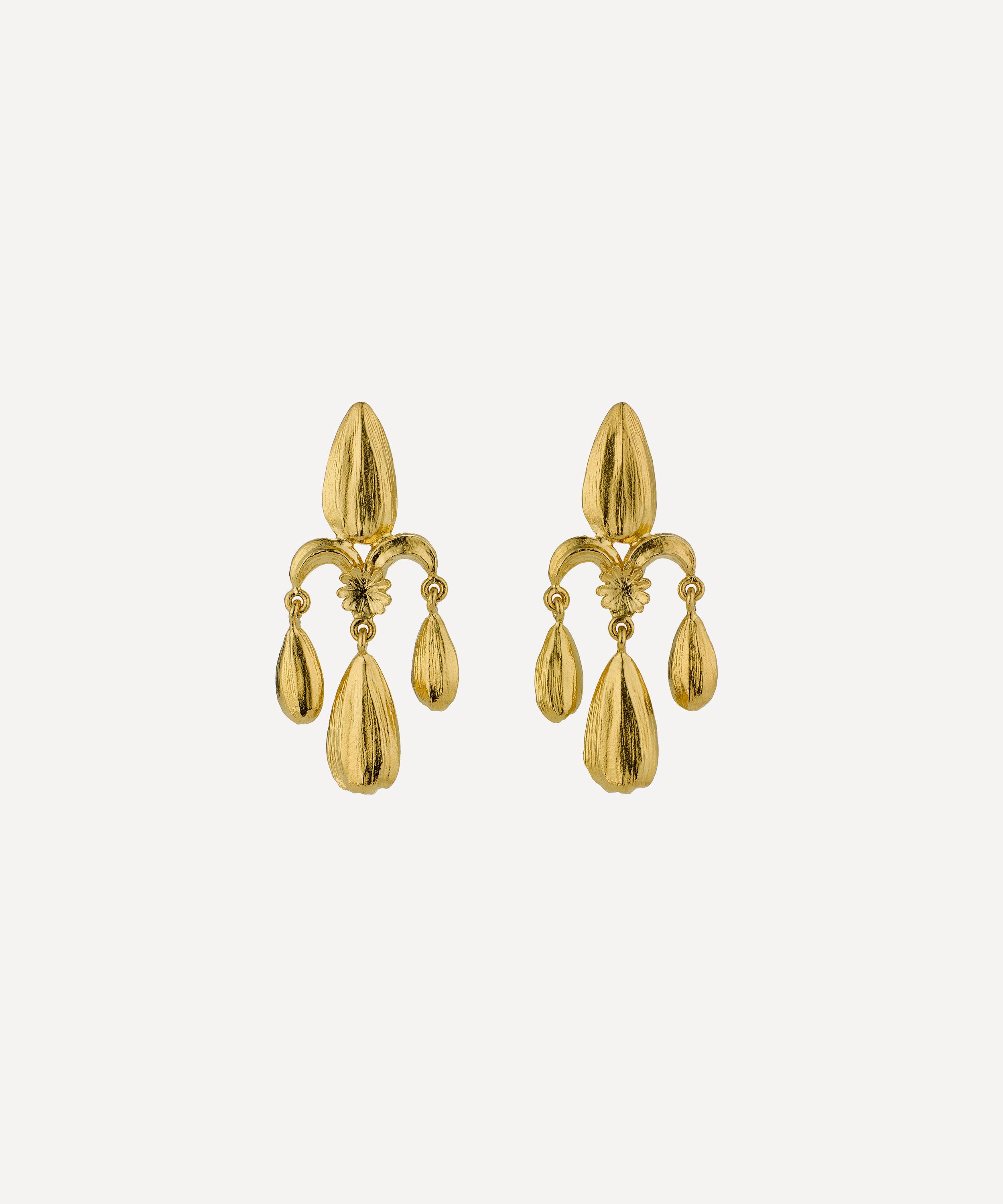 Alex Monroe - 22ct Gold-Plated Sunflower Seed Fleur de Lis Chandelier Earrings image number 0