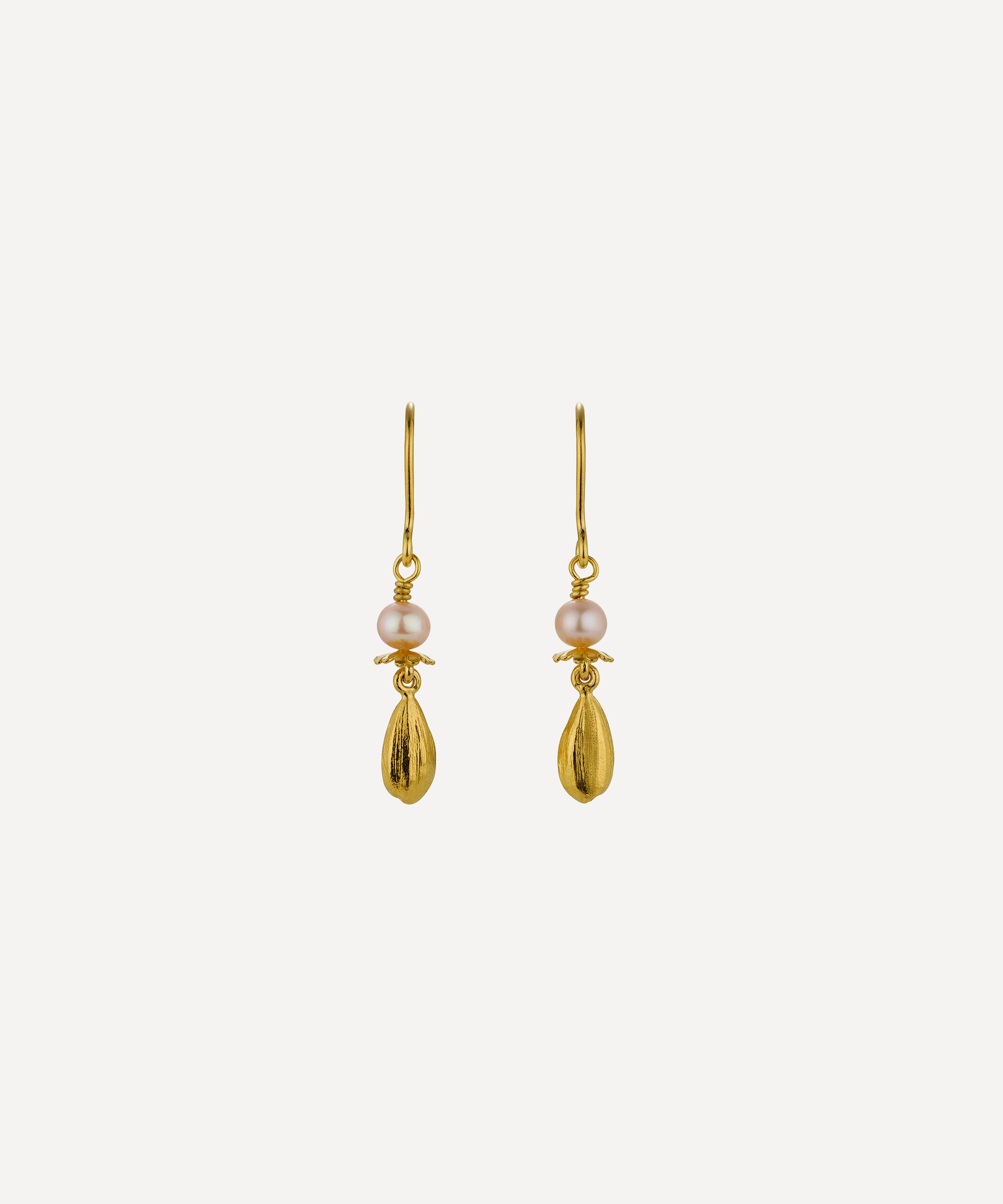 Alex Monroe - 22ct Gold-Plated Pink Pearl Hook Earrings image number 0